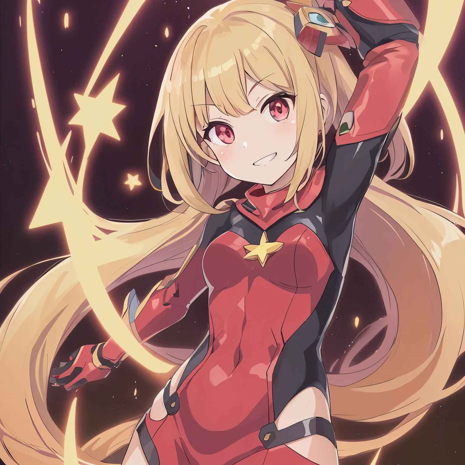 anime girl with long blonde hair and red dress holding a star, portrait of a female anime hero, zerochan art, zero two, ayaka genshin impact, anime best girl, splash art anime , rin, android heroine, marin kitagawa fanart, best anime 4k konachan wallpaper, full body zenkai! asuka suit, official artwork