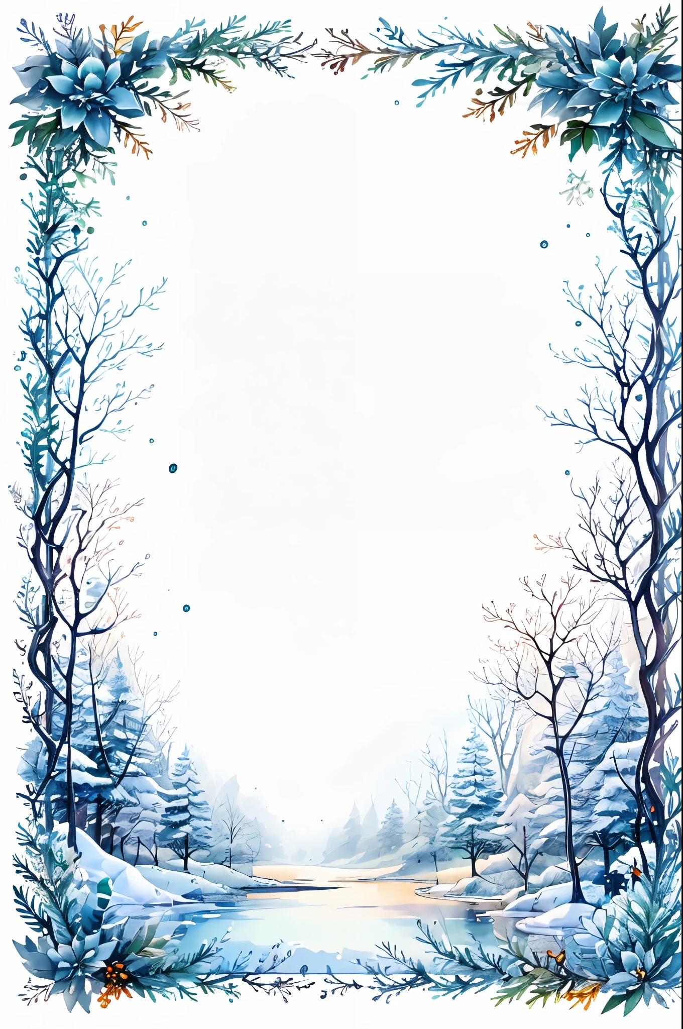 Winter Frame,bare tree,boat,box,branch,bubble,fins,fish,fishing,house,ice,in container,leaf,lily pad,no humans,ocean,palm tree,plant,potted plant,rock,seaweed,simple background,snow,snowing,snowman,splashing,starfish,tree,vaporeon,vines,water,watercraft,white background,winter,blank middle