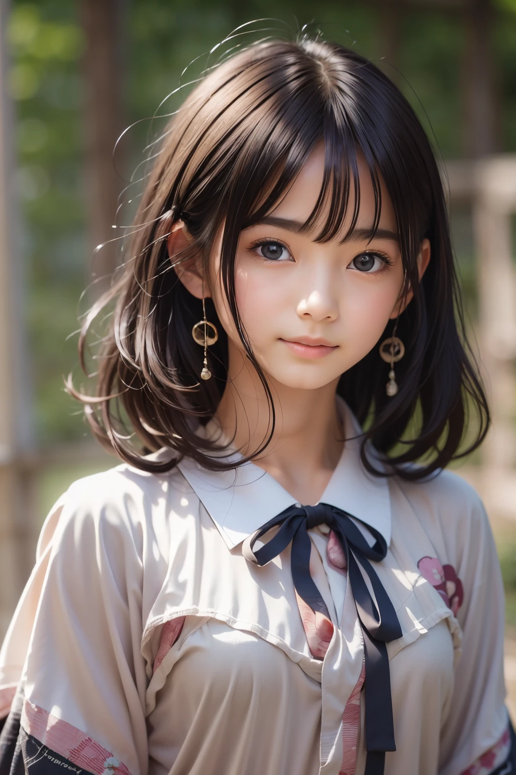 Best quality, focus on face, soft light, black hair, ((Japanese)), (blouse), (((front, face))), (depth of field), ultra high resolution, (realistic: 1.4) , RAW photo, upper body