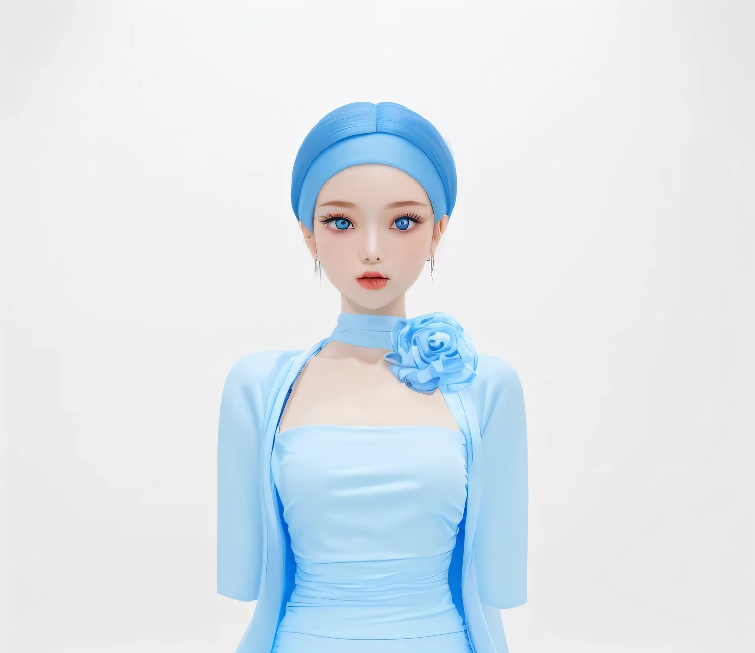 chef-d'artwork, best quality, 1 fille, jeu de tenue bleue cg, detailed, fond blanc