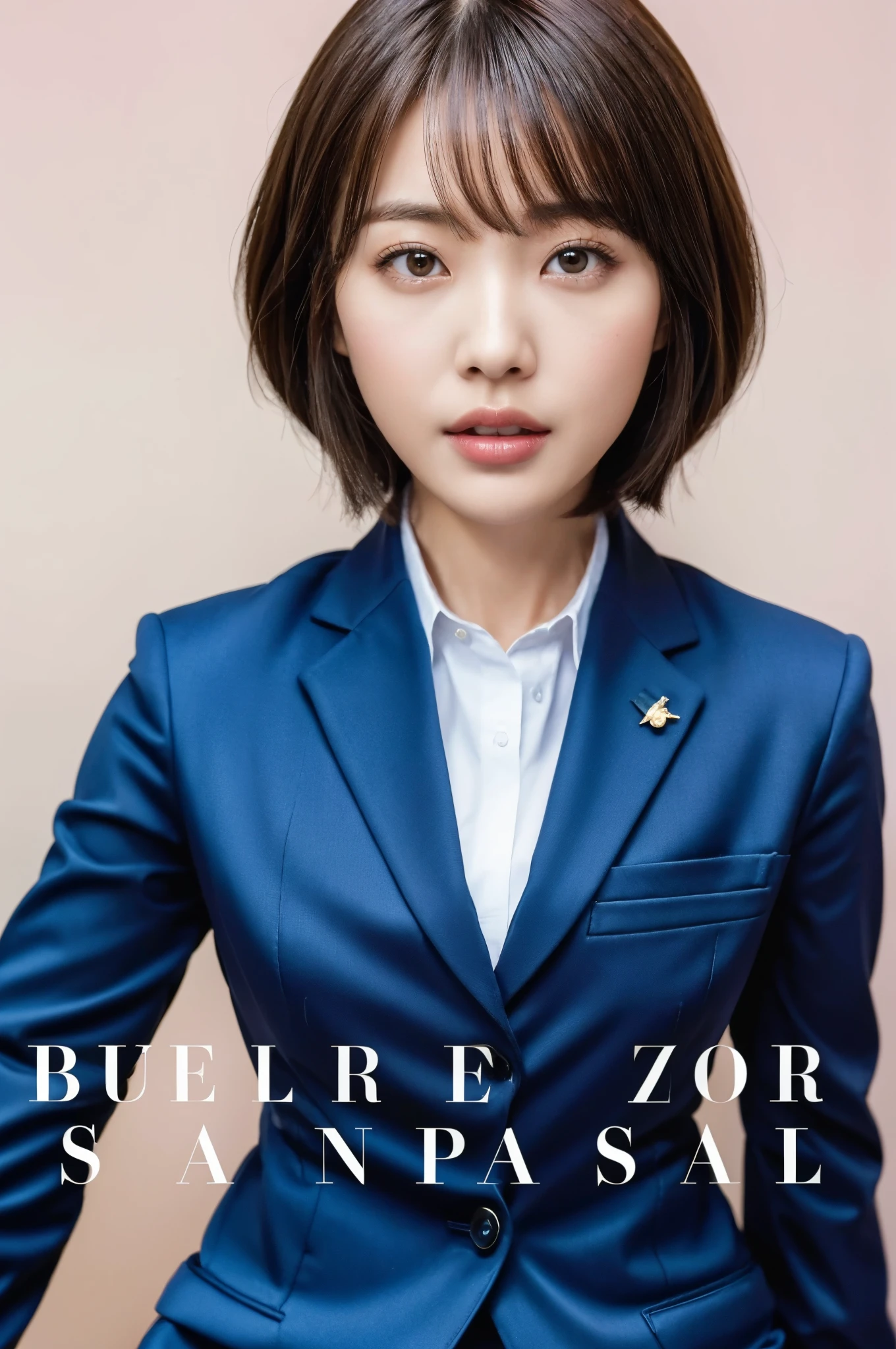 Japanese beautiful woman,Super fine致的皮肤,Super fine,Check,brown eyes,tearful eyes,high detail,(Short hair with bangs:1.2),(Realism:1.4),(Top image quality:2.0),(ultra high resolution:1.0), (Masterpiece:1.5),(pure face:1.5),big eyes,dynamic lighting,Bright pink and shimmery lipstick,beautiful skin,Fair and translucent,business suit,Slacks,20 years old,Squatting,sexy pose,Beautiful body lines,