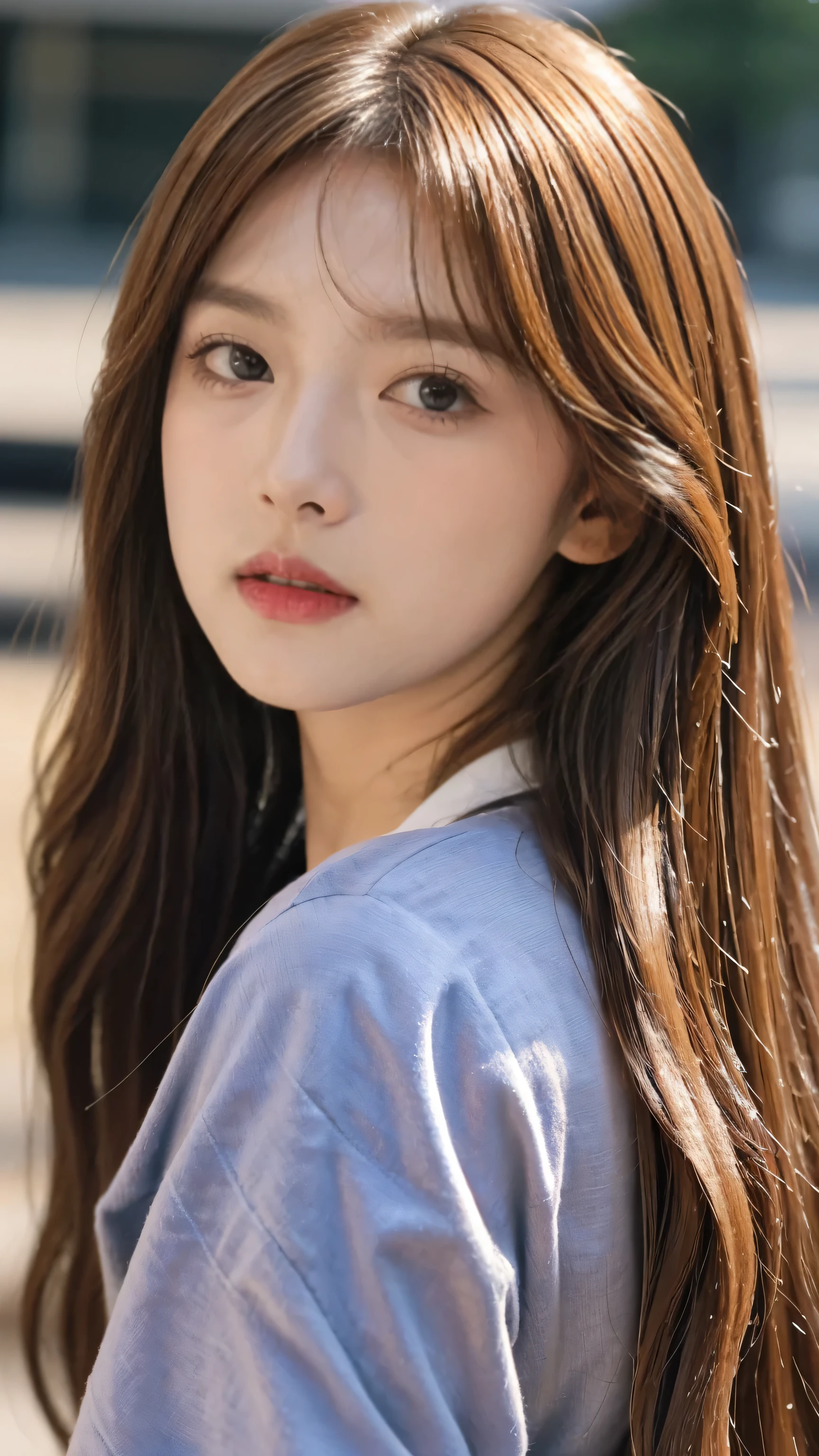 High level image quality、high quality、20 year old Korean girl photo, to be born, Beautiful woman, (super long wavy blonde hair), ((portrait)), ((detailed face:1.2)), ((detailed face、Characterized by fine skin), white skin, , (cold color), Moist, Moist, reflector stay piece) (perfect proportions)(realistic pictures)(最high quality) Photographed with Canon EOS R5, 50mm lens,(8K), focus on the face、close up of face、just the face、Upper body、very long upper eyelashes、Very long lower eyelashes、fine eyelashes、curled eyelashes、eyelash perm、beautiful eyelashes, glamorous makeup、natural eyes、double eyes、very beautiful eyelashes