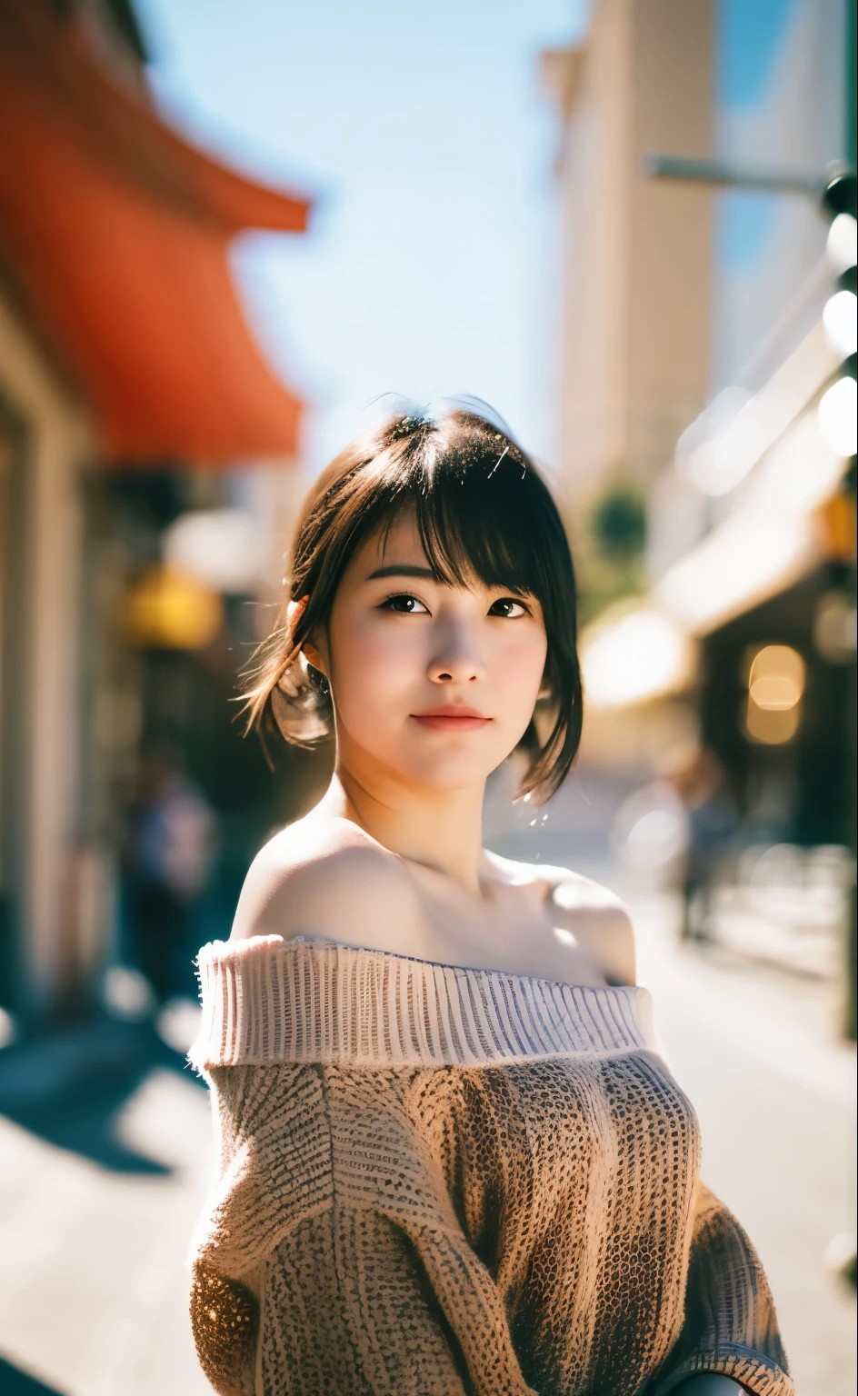 1girl, (looking at viewer),  (bokeh:1.1), closed mouth,light smile, realistic, off shoulder,
pants, skyline,
best quality, (photorealistic:1.4), ultra highres, llfMasami Nagasawa