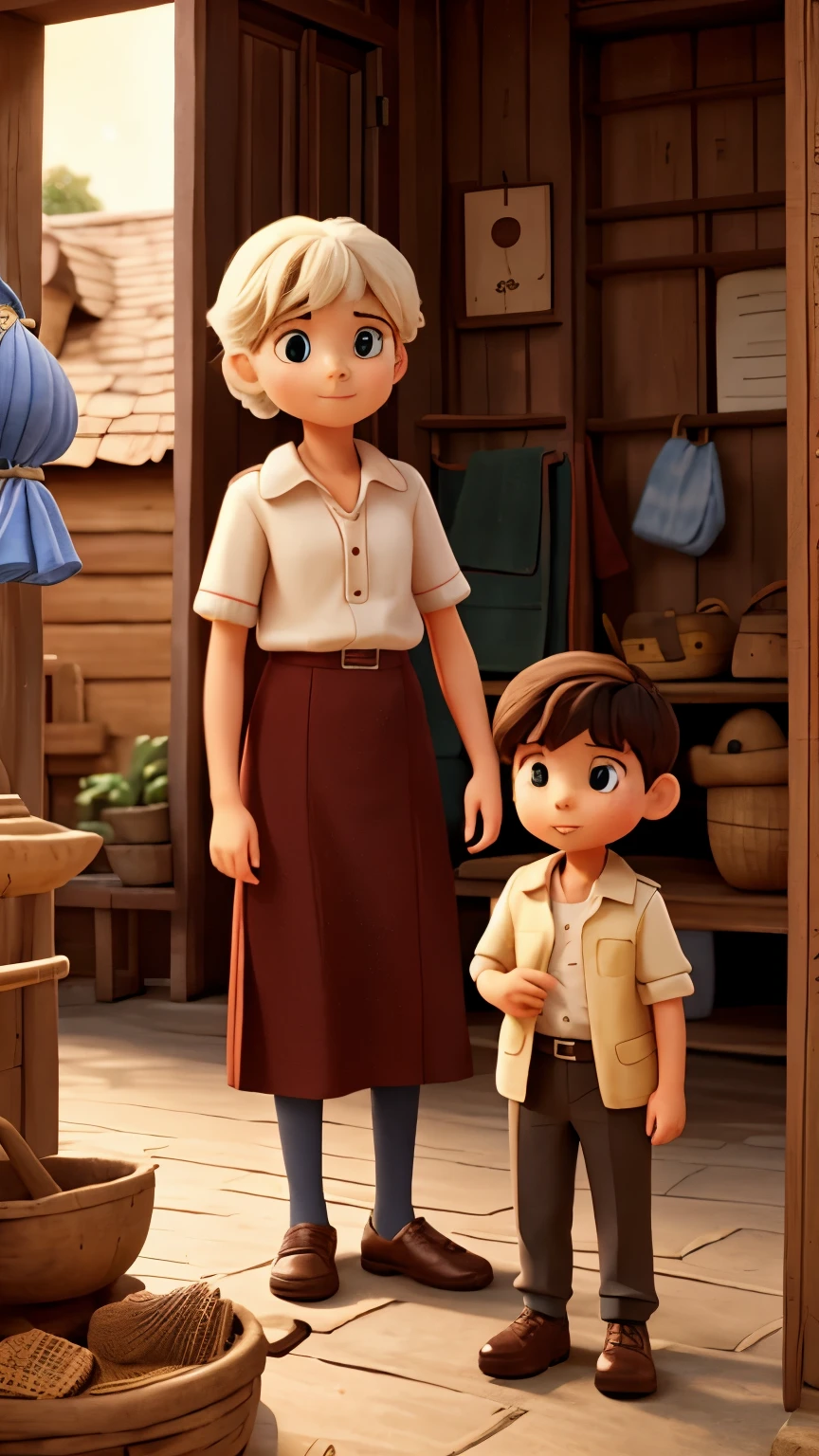 Boy and girl visit grand mother in the village