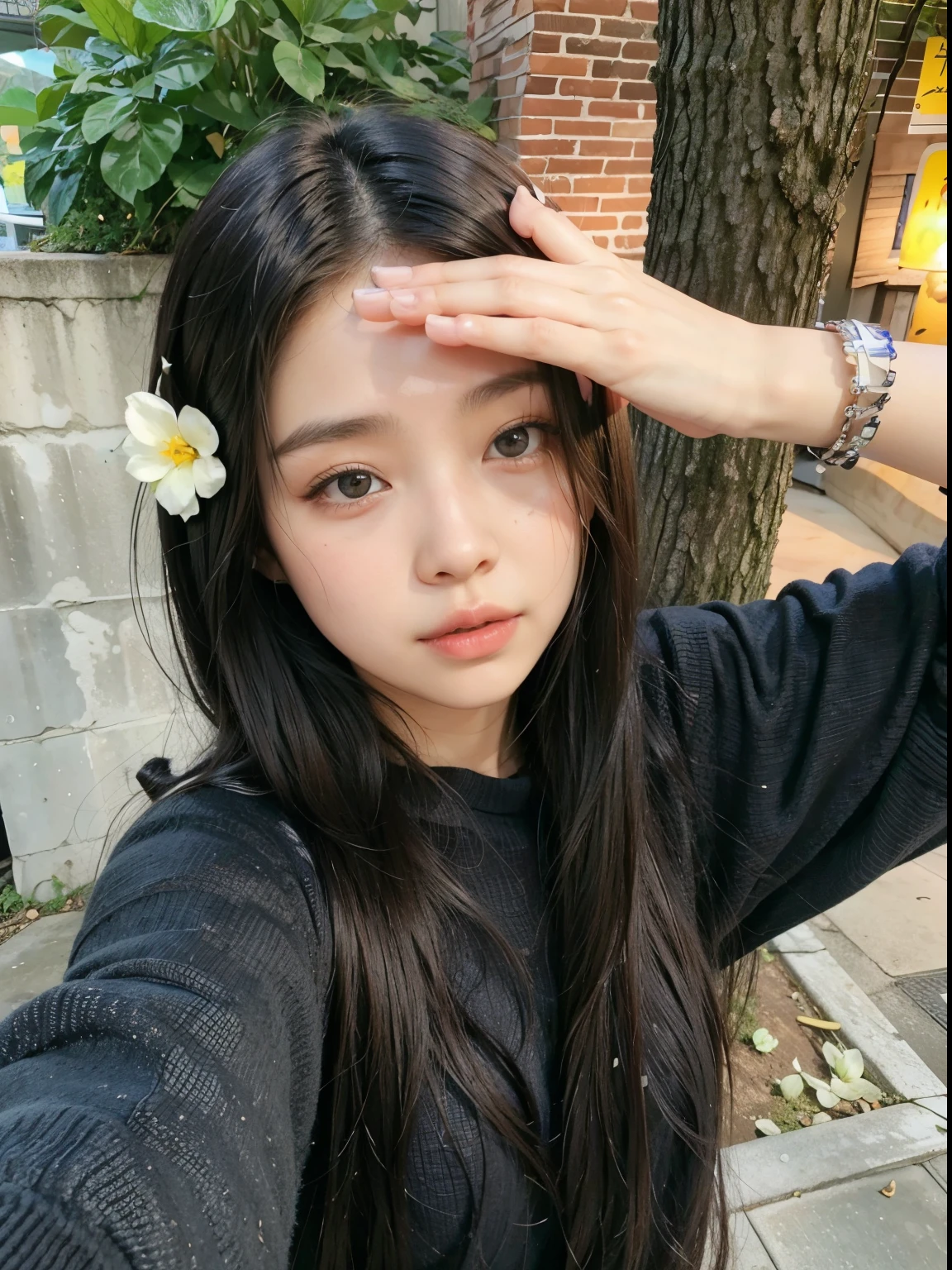 arafed woman with long black hair and a flower in her hair, anime thai girl, korean girl, ulzzang, girl cute-fine-face, young cute wan asian face, sakimichan, asian girl with long hair, dilraba dilmurat, 19-year-old girl, ruan cute vtuber