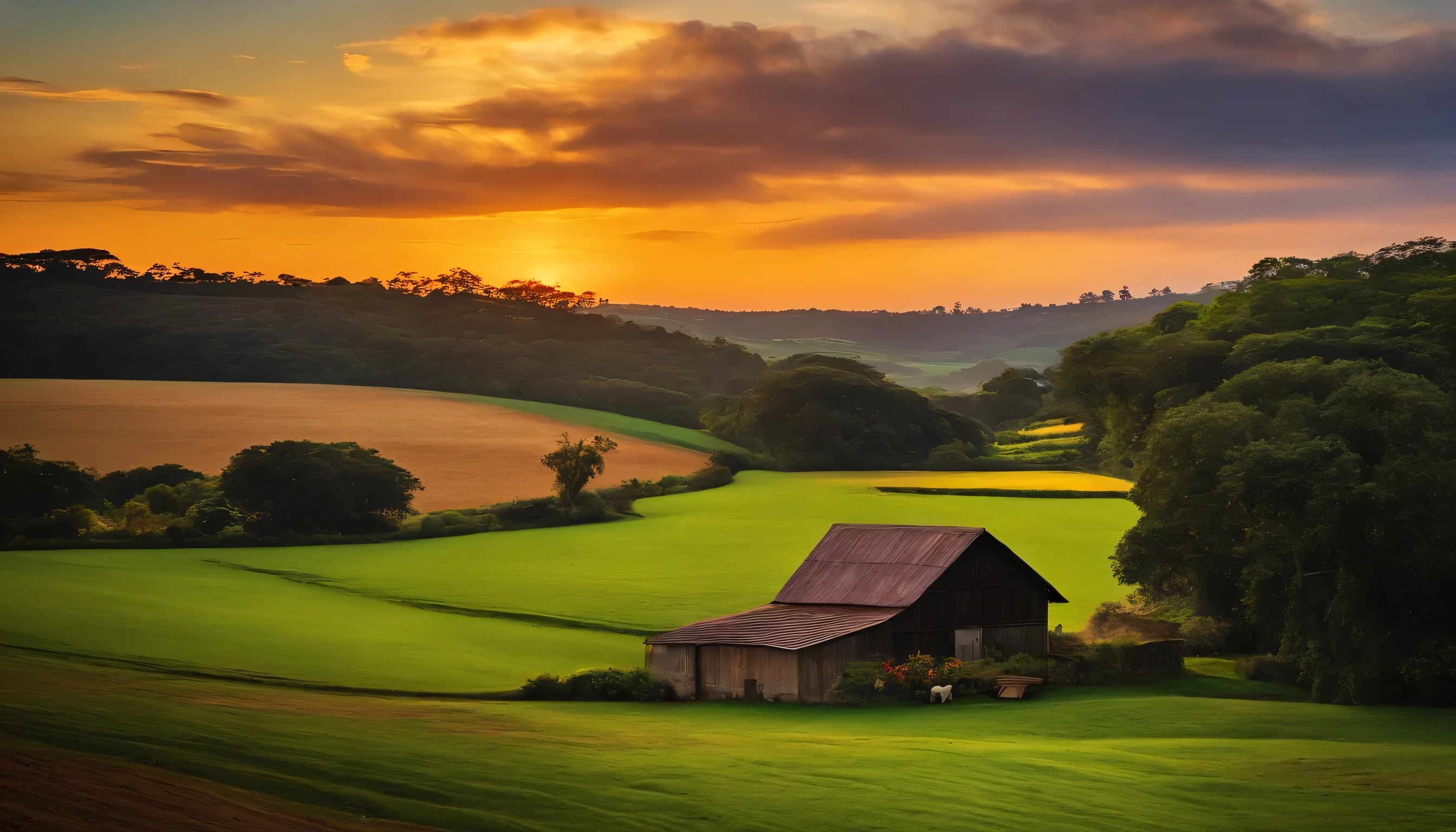 belle image d'une ferme avec la nature, belle vue