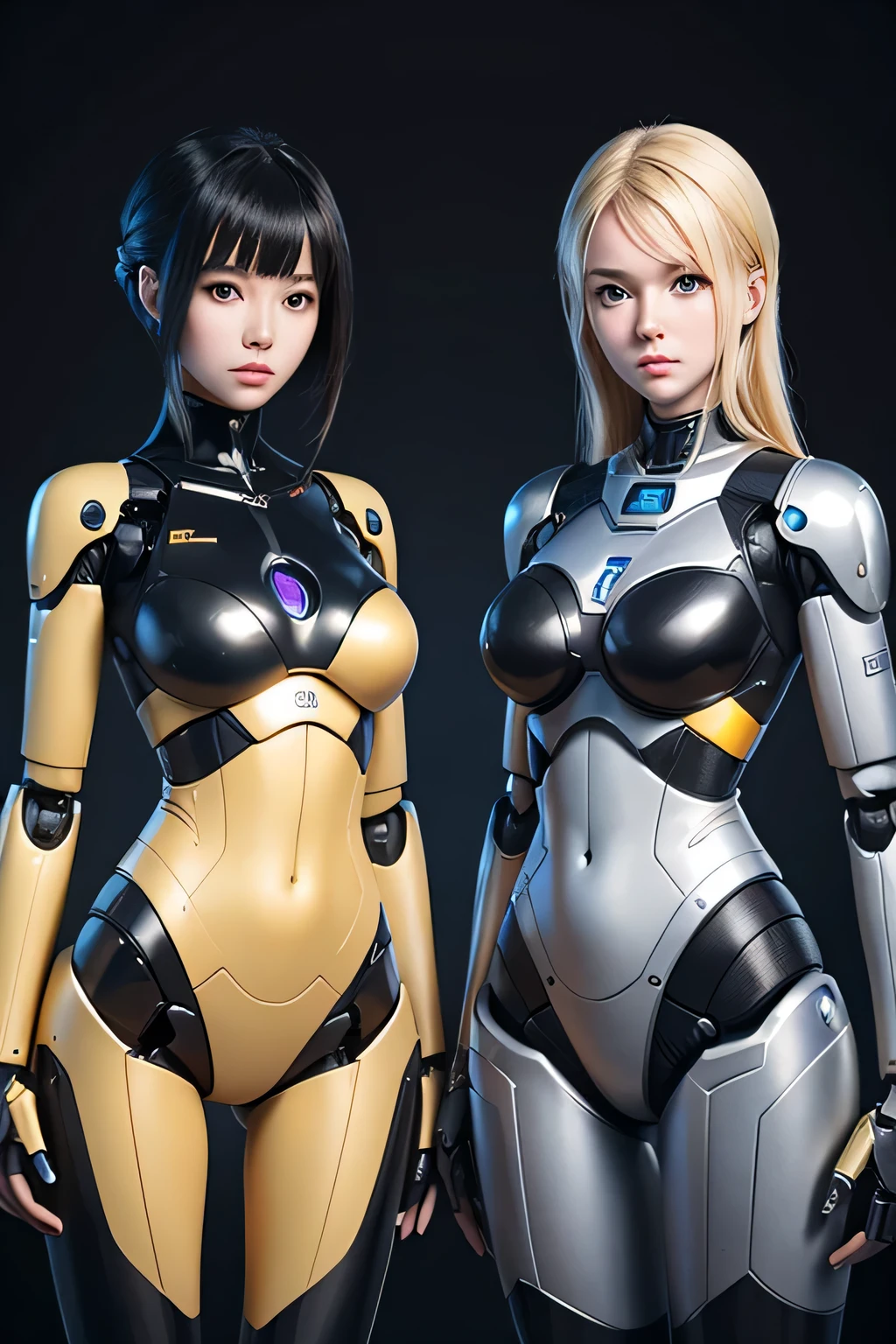 2 high school girl robots similar body shape Same color too Mechanical body The background is the classroom, nffsw, retinas, masutepiece, ccurate, Anatomically correct, Textured skin, Super Detail, high details, High quality, Best Quality, hight resolution