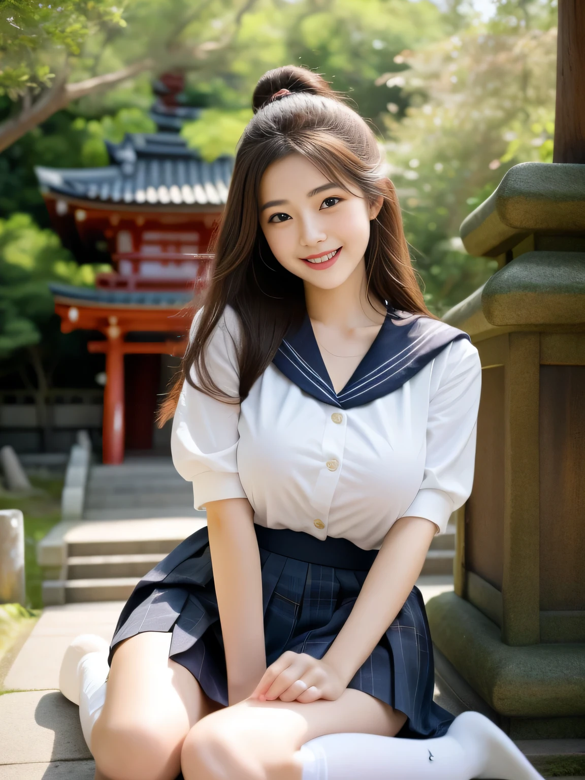 A close up of a woman in a uniform sitting on a step - SeaArt AI