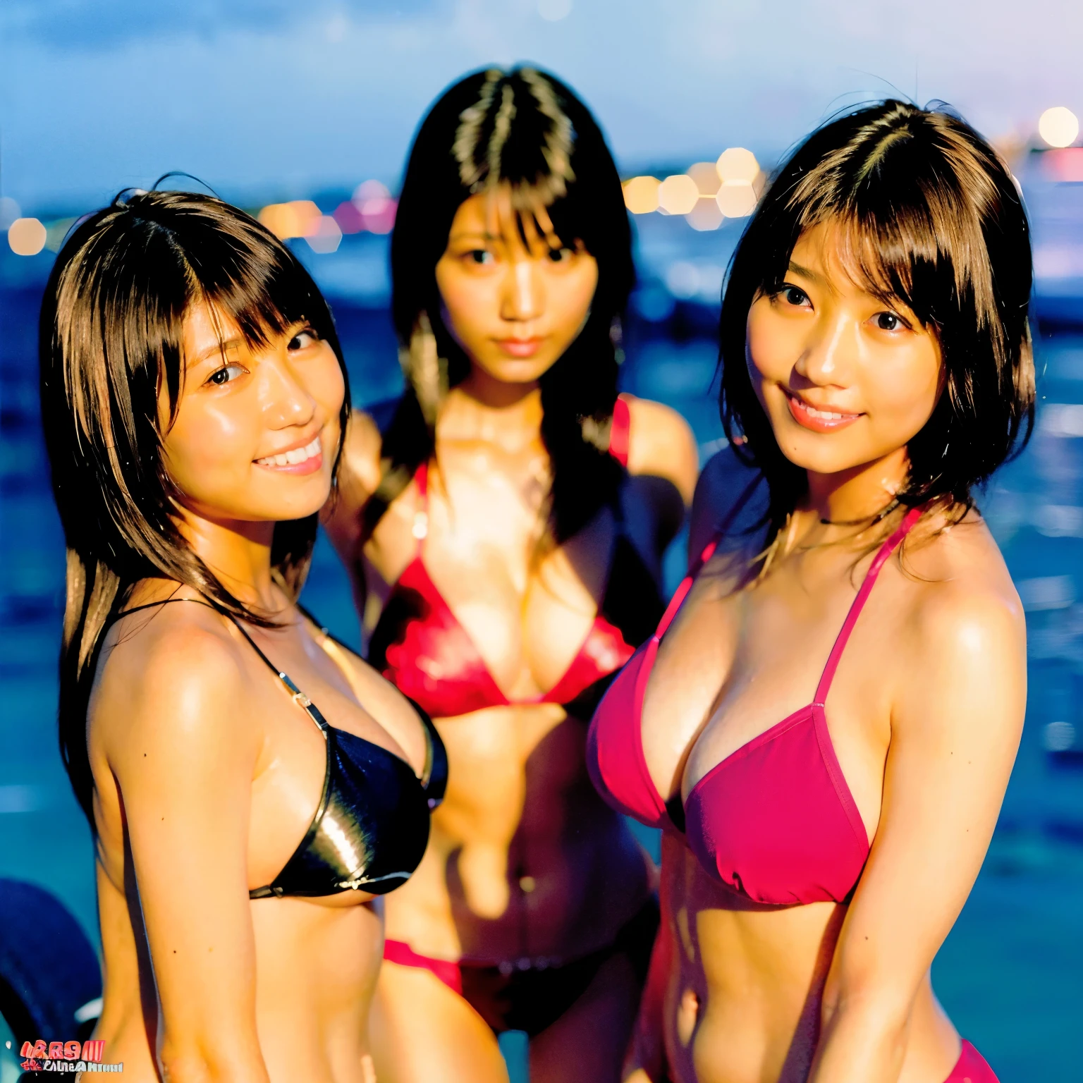 highest quality、Super high resolution、(Photoreal:1.4)、identical twin sisters、Swimsuits that are not too revealing、(faded ash gray hair:1)、(huge breasts:1.2)、looking at the viewer、Close-up、big、sunset