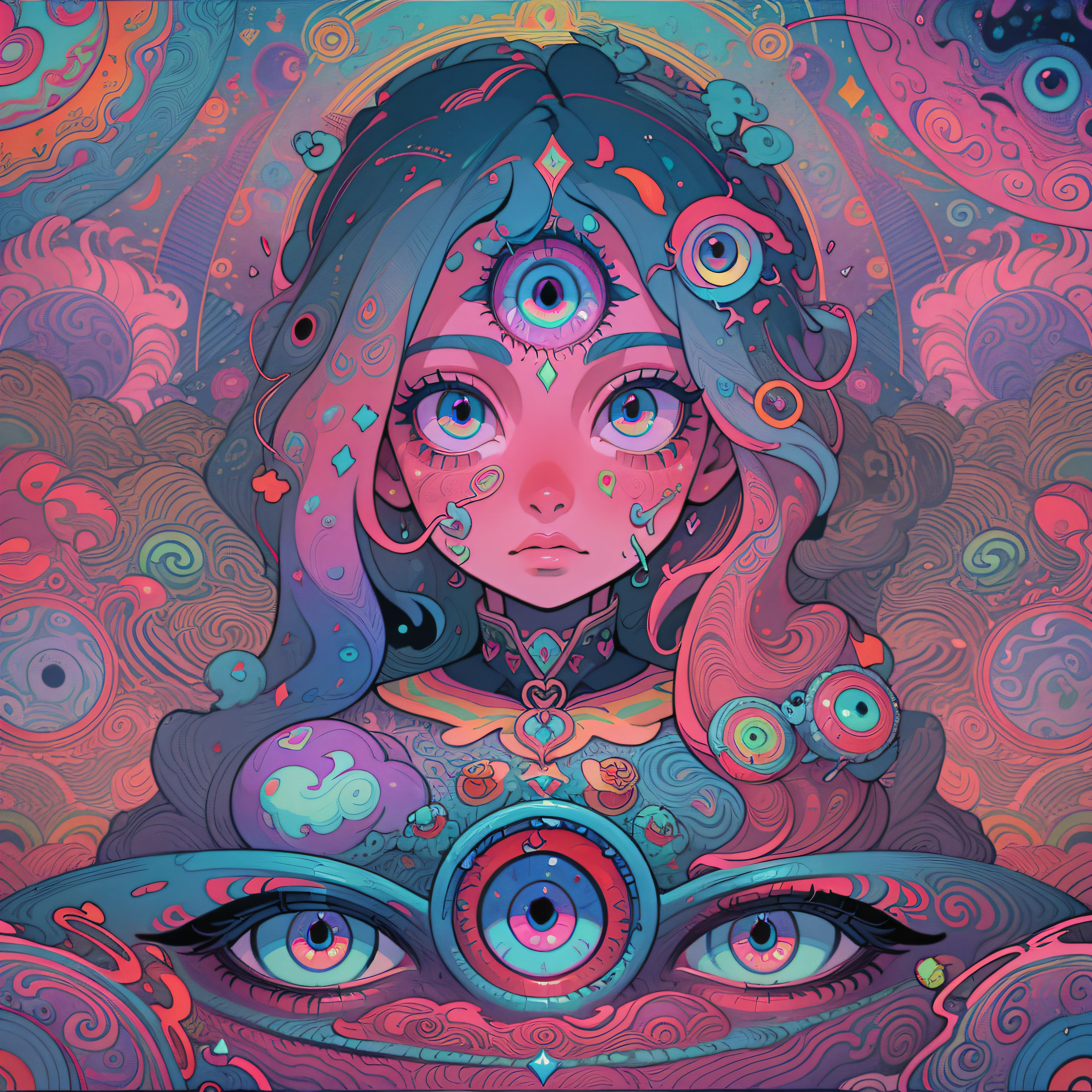 a close up of a person holding a camera with an eye in the middle, ( all seeing eye ), all - seeing eye, trippy visuals, opening third eye, all seeing eye, psychedelic illustration, psychedelic visuals, psychedelic surreal art, by Lubin Baugin, psychedelic cosmic horror, 3rd eye, third - eye visions, trippy!!! symbolic, otherworldly visuals