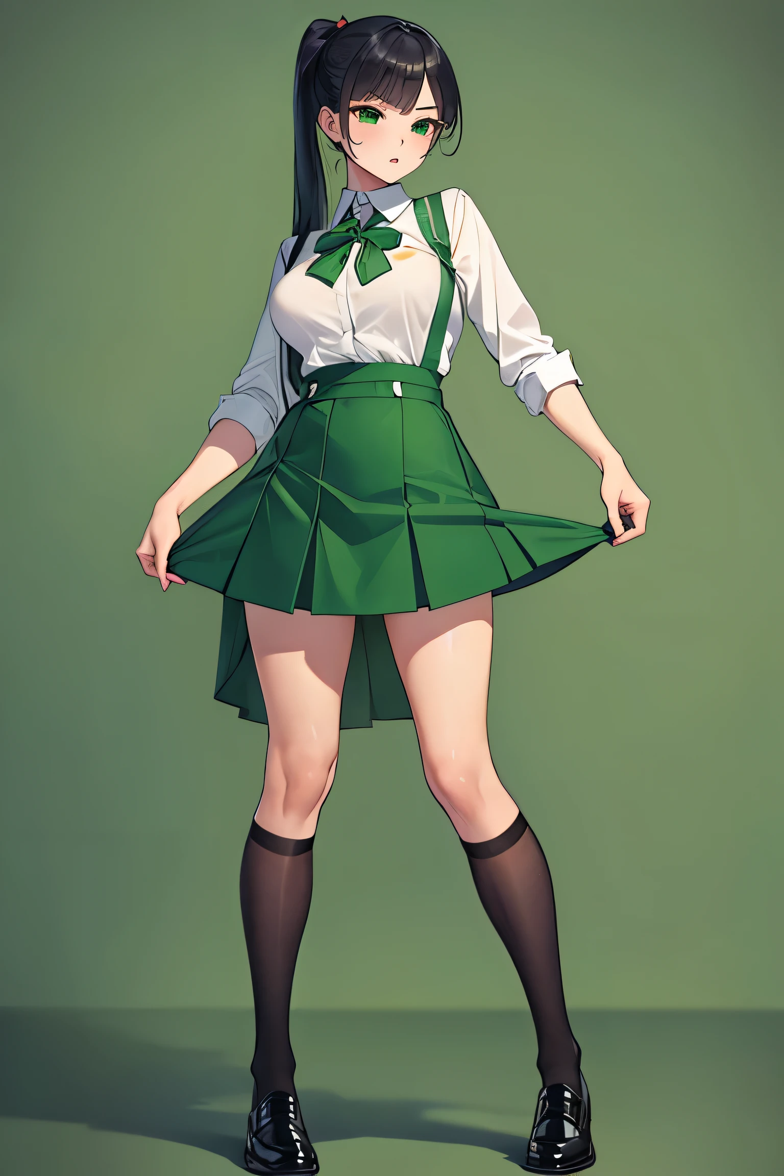 He is a sexy man in a green uniform who is popular with women all over the world.。。I like green。Frontal photo from head to toe。shoes are sexy。kind eyes, and a beautiful voice.。Please generate a full-body frontal image
