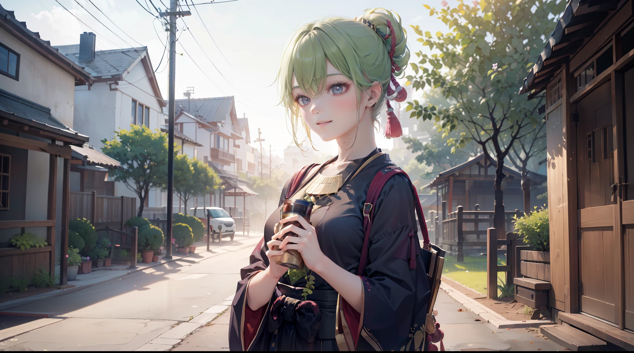 (best quality,8k,highres,masterpiece:1.2),(realistic,photorealistic,photo-realistic:1.37), ชุดเมดแบบคลาสสิค, traditional Japanese bakery,beautiful detailed eyes,happiness,glowing eyes,smiling,peaceful atmosphere,traditional Japanese clothes,working(คุณภาพดีที่สุด,เต็มรูปแบบ,โฆษณา:1.2),แสงสว่างและอบอุ่น,หวานง่มงวง,ความสุขบริบูรณ์,รอยยิ้มสดใส,sakura tree,tranquil,aroma scent,dreamlike,vivid colors,subtle lighting,traditional Japanese tea set,lively ambiance