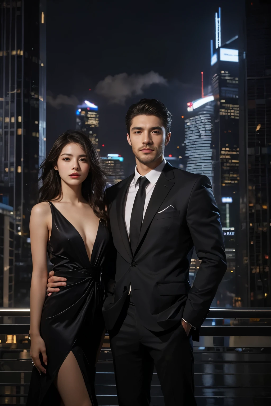 A man and girl,primitive, Masterpiece, ultra fine photos, Best quality, Ultra-high resolution, Realistic, Sunny, full-body portraits, Amazing man, Dynamic posture, exquisite face, Vibrant eyes, Very detailed background, Detailed face, detailed tidy background, Gorgeous, High detail skin, Realistic skin details, Visible pores, Clear focus, volume fog, 8K UHD, Digital SLR, High quality, filmgrain, Fair skin, Realism,(((Handsome man and beautiful girl:1.4)))