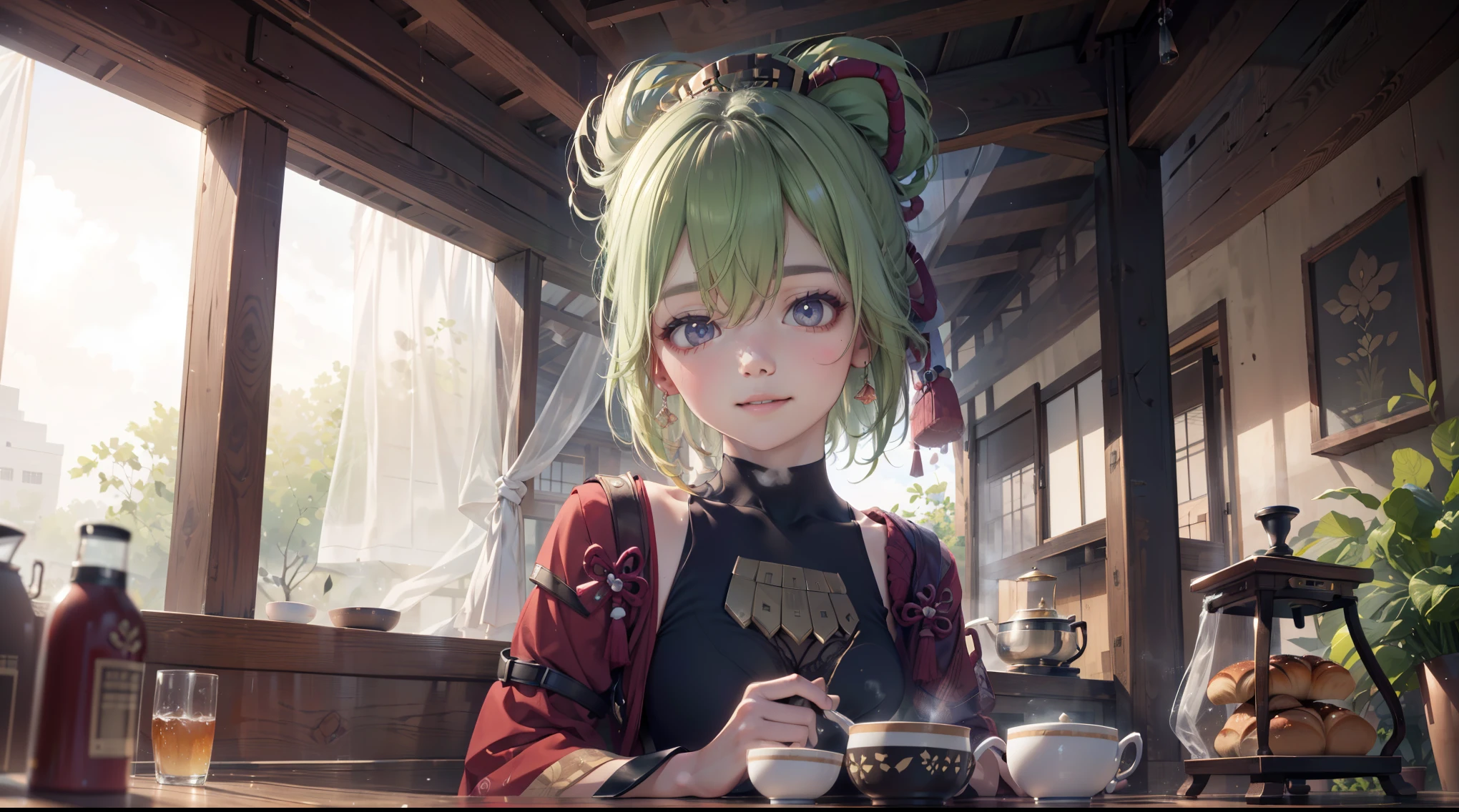 (best quality,8k,highres,masterpiece:1.2),(realistic,photorealistic,photo-realistic:1.37), ในตาสีม้วง, ชุดเมดแบบคลาสสิค, traditional Japanese bakery,beautiful detailed eyes,happiness,glowing eyes,smiling,peaceful atmosphere,traditional Japanese clothes,working(คุณภาพดีที่สุด,เต็มรูปแบบ,โฆษณา:1.2),แสงสว่างและอบอุ่น,หวานง่มงวง,ความสุขบริบูรณ์,รอยยิ้มสดใส,sakura tree,tranquil,aroma scent,dreamlike,vivid colors,subtle lighting,traditional Japanese tea set,lively ambiance