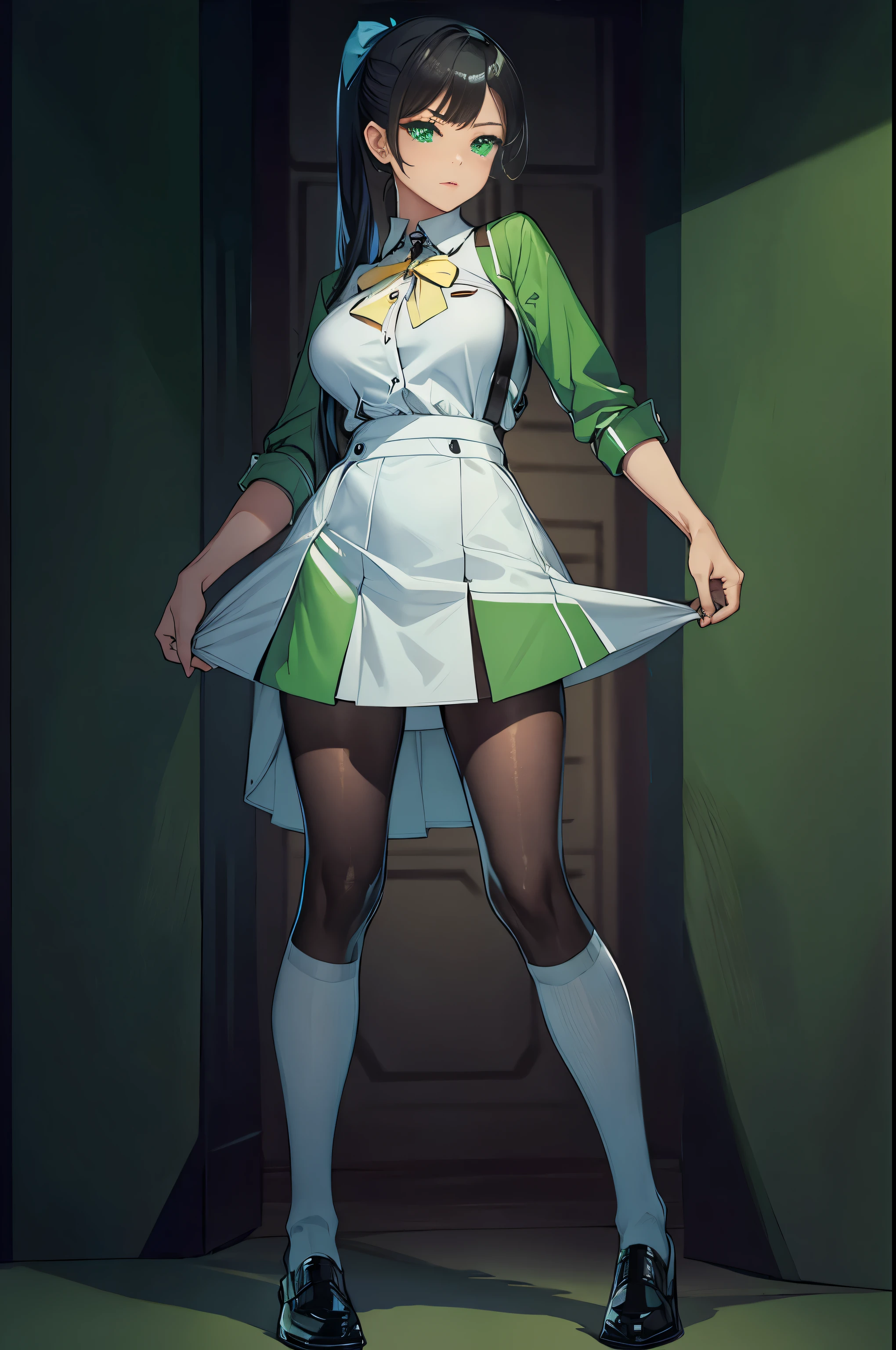 A sexy man wearing a green uniform、Popular with women all over the world.。。I like green。Frontal photo from head to toe。shoes are sexy。kind eyes, and a beautiful voice.。Please generate a full-body frontal image