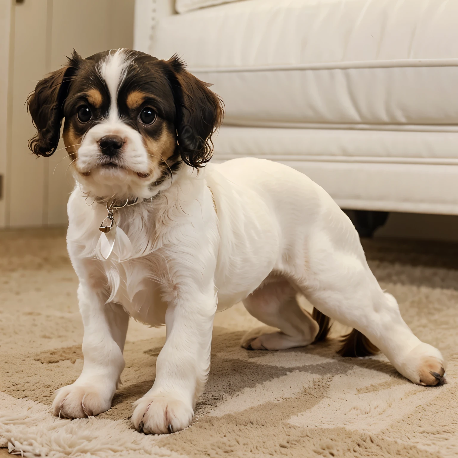 Cavalier and Maltese mix dog white、black、brown hair droopy ears cute The tail is fluffy Big eyes