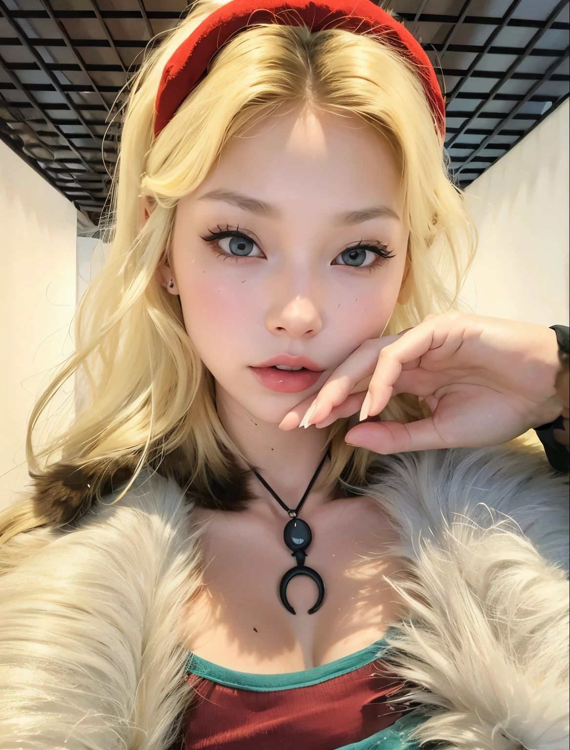 blond woman with a red hat and a red headband posing for a picture, beautiful young catgirl, face like ester exposito, cl, white horns from eyebrows, basia tran, dasha taran, cruel korean goth girl, style of julia razumova, woman with cat ears, kerli koiv as anime girl, girl with cat ears