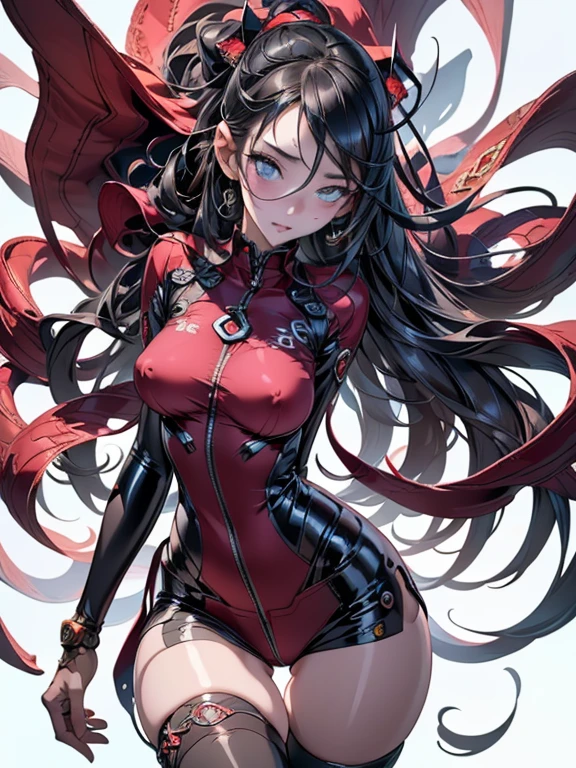 (front view,iook at viewer,eyes focus:1.4),(ideal ratio body proportions:1.4),Cinematic scene,Fantasy Art,Highest image quality,Hyperrealism portrait,(8K),Ultra-realistic,Best Quality,High quality,High Definition,high quality texture,high detailing,Beautiful detailed,fine detailed,extremely details CG,Detailed texture,realistic representation of face,ultra beautiful face,(ultra beautiful detailed eyes:1.5),detailed masterpiece,presence,Dynamic,((High quality, super detailed, super realistic, perfect light, perfect shadows)), young adult girl, Ultra detailed skin,Curve,latex suit, (super detailed shiny latex), super detailed red latex, zipper, super detailed bondage, (zettai kuuiki:1.7),(coverd nipple:1.3)Beautiful breasts,Large breasts,pale skin,pointed breast, skinny body, super detailed hair,( gravure pose:1.2),