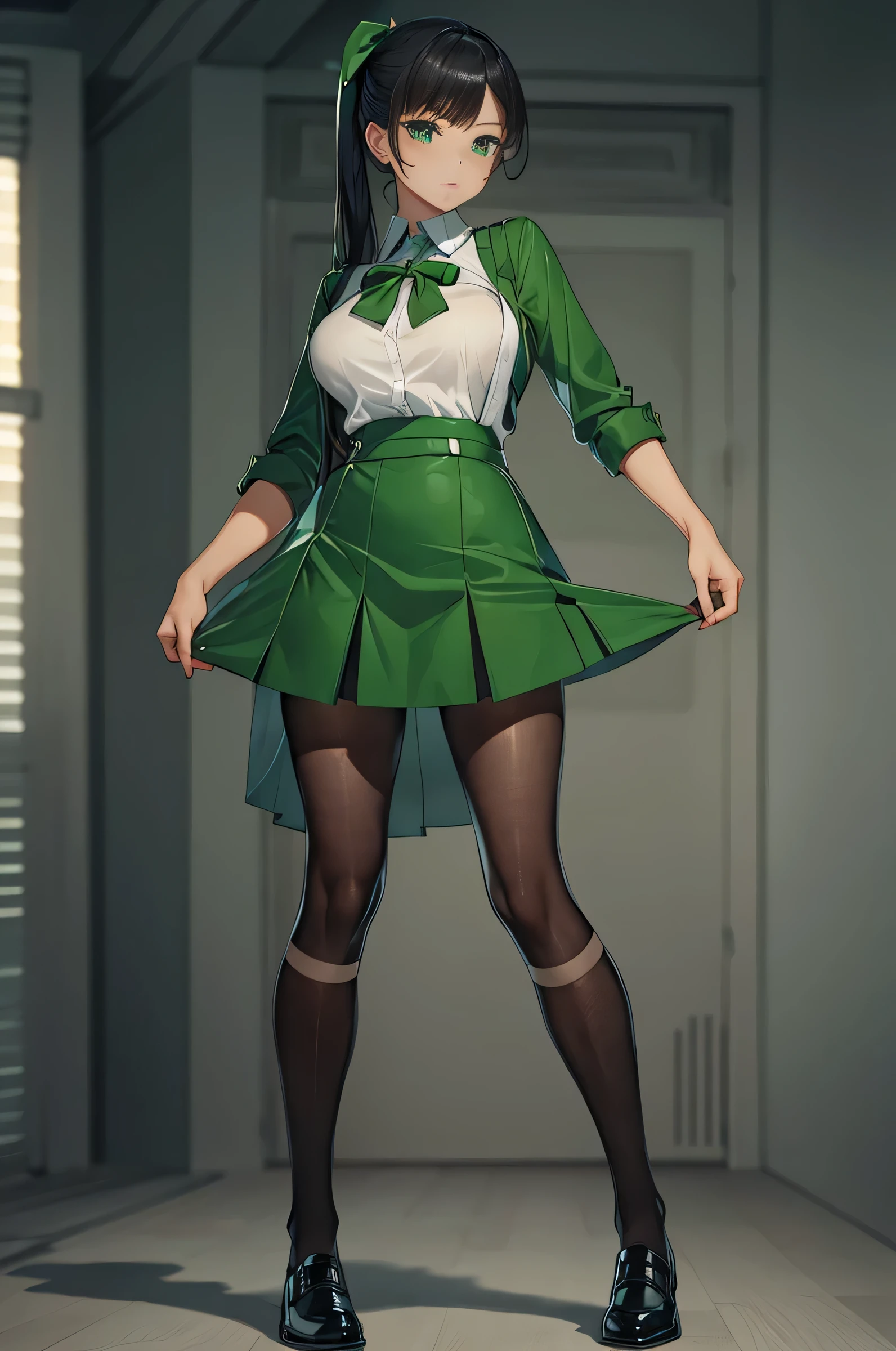 A sexy man wearing a green uniform、Popular with women all over the world.。。I like green。Frontal photo from head to toe。shoes are sexy。kind eyes, and a beautiful voice.。Please generate a full-body frontal image