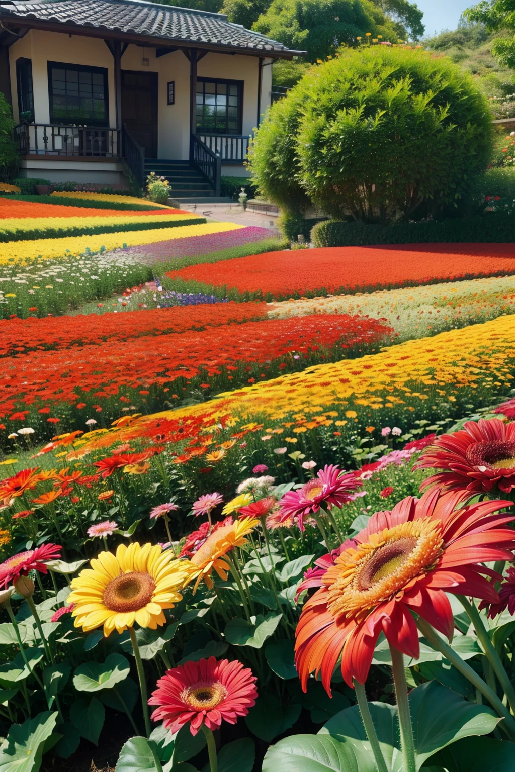 Gerbera like a live-action、Gerbera field、Gerberas as in the photo、Multicolored gerberas