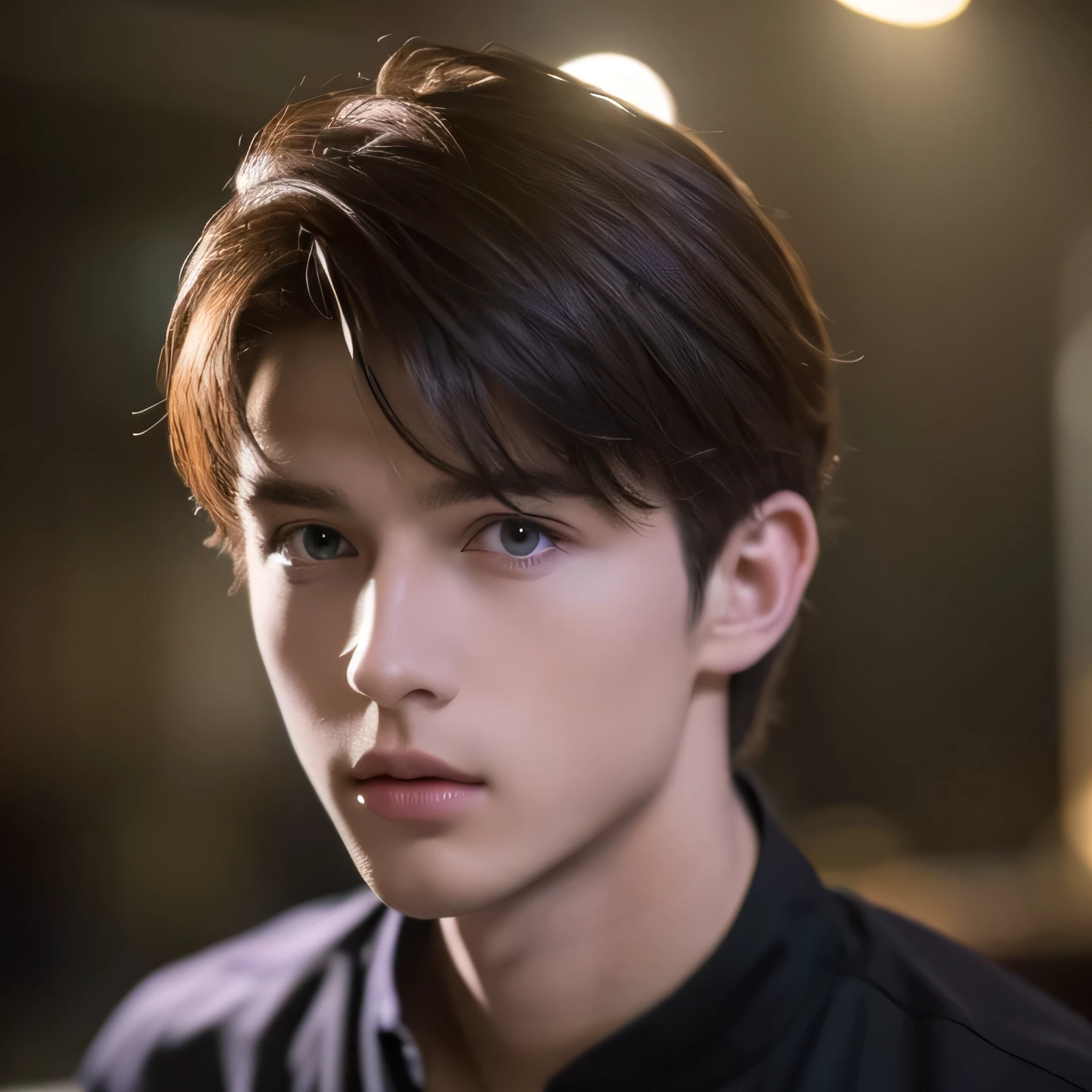 (meilleure qualité,4K,8K,haute résolution,chef-d'Ouvrages d'art:1.2), Ultra-détaillé, (réaliste,photoréaliste,photo-réaliste:1.37), un jeune homme blanc âgé de 18 ans, aux cheveux noirs mi-longs; vue de face, (Beaux yeux détaillés:1.1), (belles lèvres détaillées:1.1), (Yeux et visage extrêmement détaillés:1.1), long cils, (portrait:1.2), (Éclairage des studios:1.1), (Couleurs vives:1.1), (Bokeh:0.9), éclairage doux, ton de couleur violet.