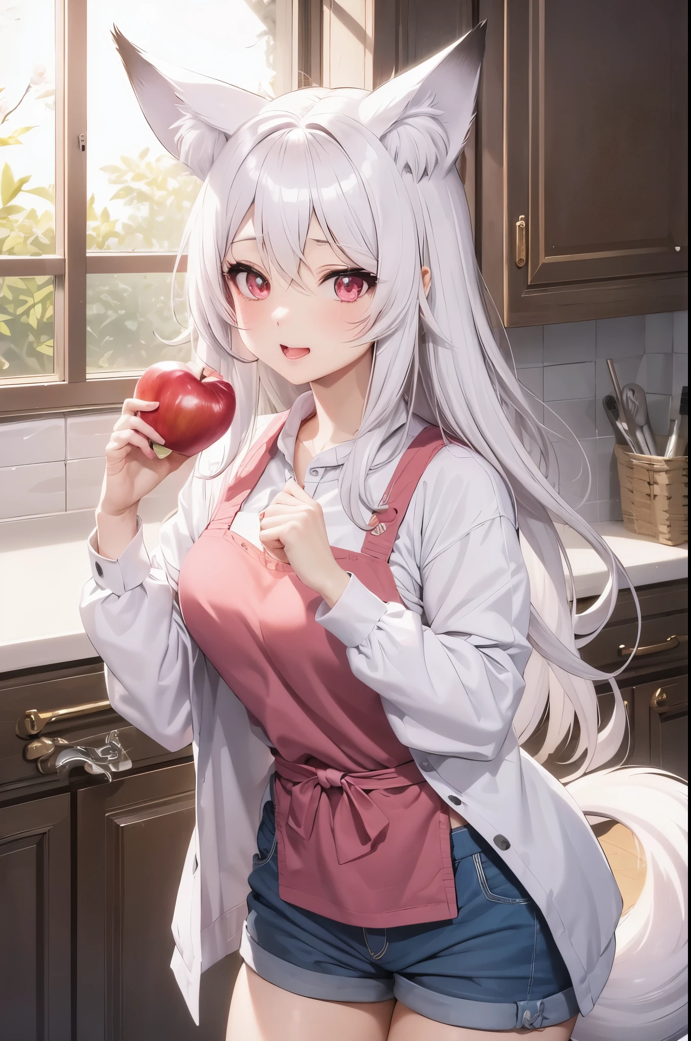 anime chica con pelo blanco and pink eyes holding an apple, pelo blanco deity, perfect pelo blanco girl, zorro de pelo blanco, pelo blanco, chica con pelo blanco, pelo blanco lady, arte oficial, cabello plateado (cola de caballo), nyaruko-san, arte oficialwork, pelo blanco, , cushart krenz arte clave femenino, sakimi-chan (PINK EYES) (BEAUTIFUL GIRL) (CAT EARS) 