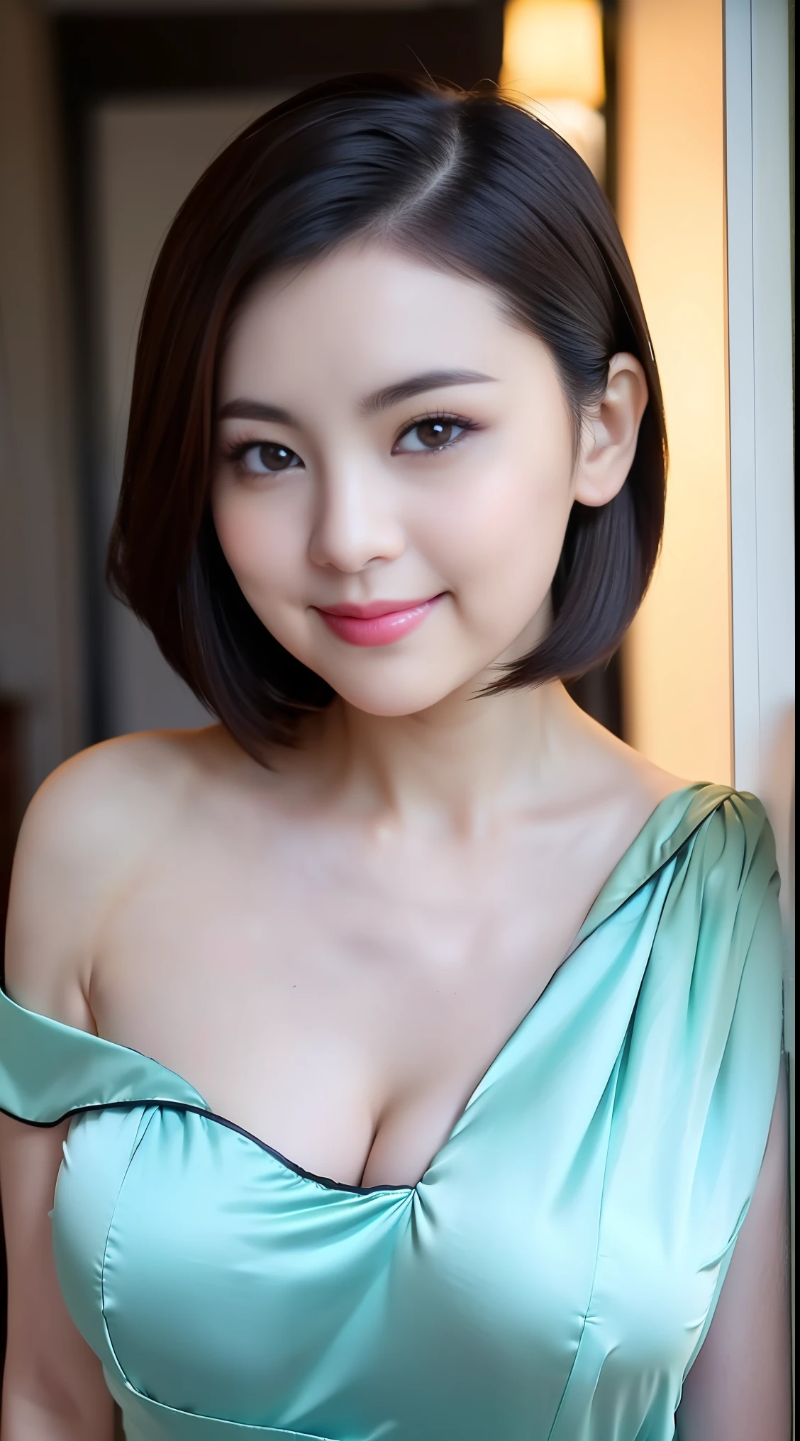 \(8K, RAW photo, Masterpiece:1.2\), \(Realistic, photo-realistic:1.37\), \(ulzang-6500-v1.1\), 1girll, \(Kaziran has large eyes and double eyelids\), \(The facial features are delicate and delicate, Fair skin is rosy, And the cheeks are slightly fat，Pouting lips\), \(\(detailed clothes features\)\), Realistic, There was an uproar, Smile sweetly, （Photo background scenery：1.2）, , (Slightly chubby),(shoulder-lengthhair:1.4),Curvy,((((sexy post)))) Small and beautiful waist, (Sweet smile), . (Cute girl:1.2), (Mid-chest:1.2),, Classical cheongsam