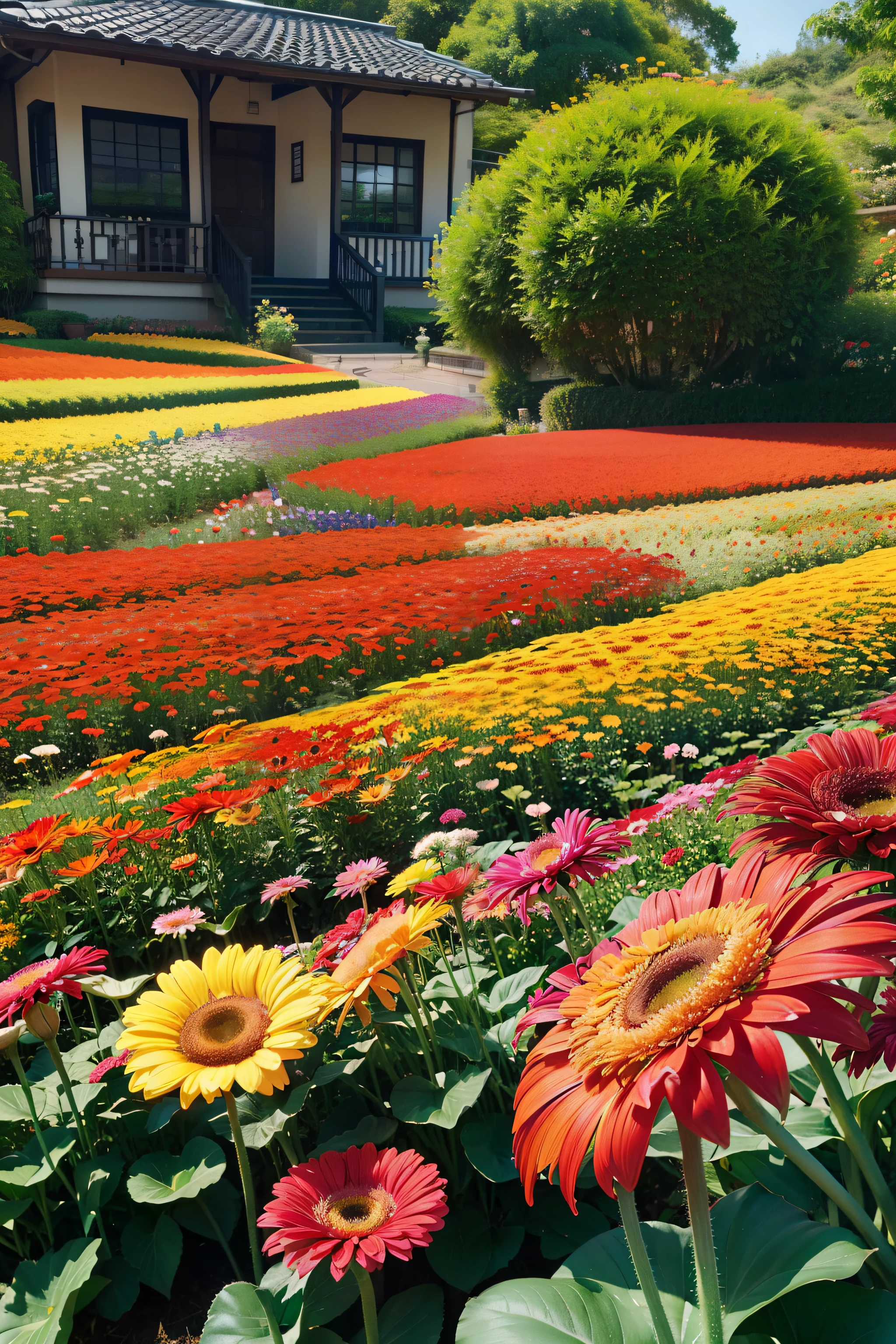 Gerbera like a live-action、Gerbera field、Gerberas as in the photo、Multicolored gerberas
