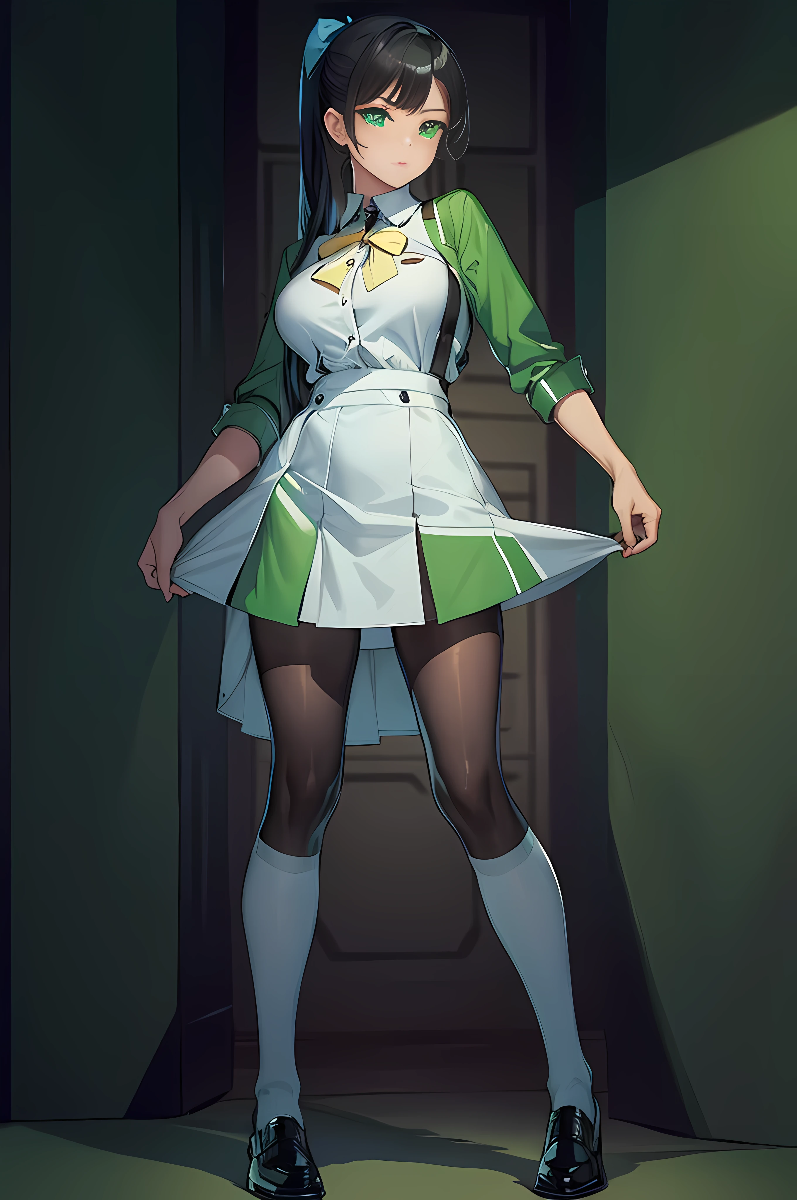A sexy man wearing a green uniform、Popular with women all over the world.。。I like green。Frontal photo from head to toe。shoes are sexy。kind eyes, and a beautiful voice.。Please generate a full-body frontal image