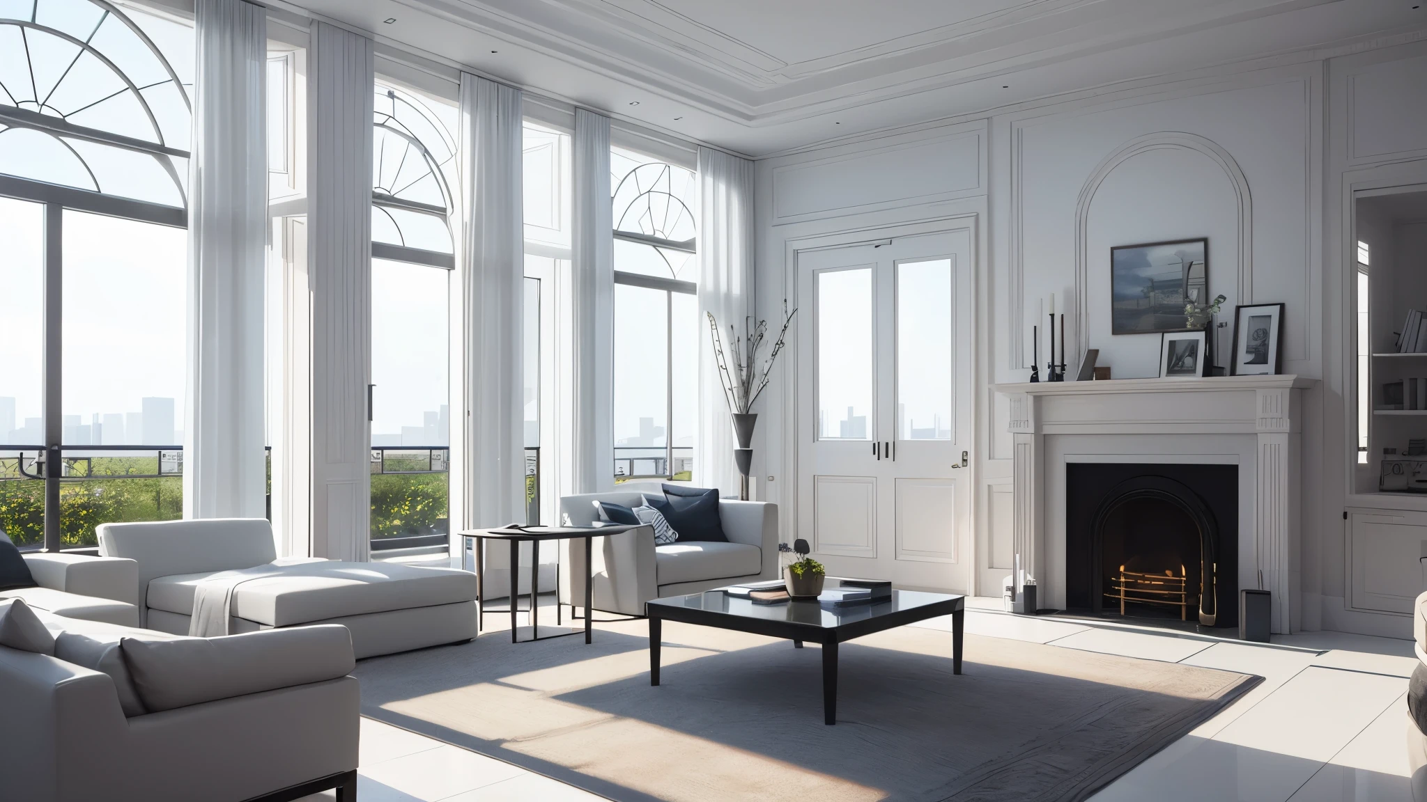 you are a famous interior designer、I was asked to create a 3D image of a large modern room.。. Create a harmonious environment with modern and minimalist furniture. Including garden interior.