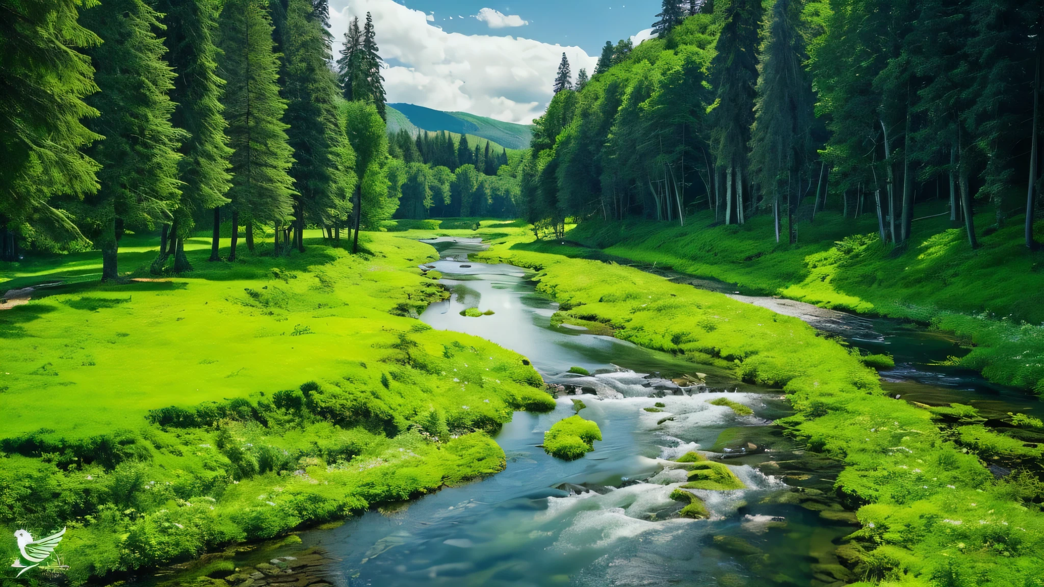 a view of a stream running through a lush green forest, nature wallpaper, majestic nature scenery, stunning nature in background, nature scenery, natural landscape beauty, mountains river trees, forest and river, really beautiful nature, very beautiful scenery, very very beautiful scenery, river with stunning water, very very very beautiful scenery, high quality wallpaper, beautiful forest scenery, amazing wallpaper