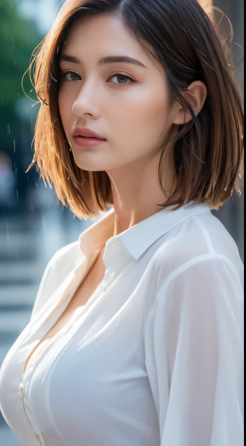 ((Best Quality, 8K, Masterpiece:1.3)), Focus: 1.2, Perfect Body Beauty: 1.4, Buttocks: 1.2, ((Layered Haircut, Breasts: 1.2)), (Wet Clothes: 1.1) , (Rain, Street:1.3), Bandeau Dress: 1.1, Highly Detailed Face and Skin Texture, Delicate Eyes, Double Eyelids, Whitened Skin, Long Hair