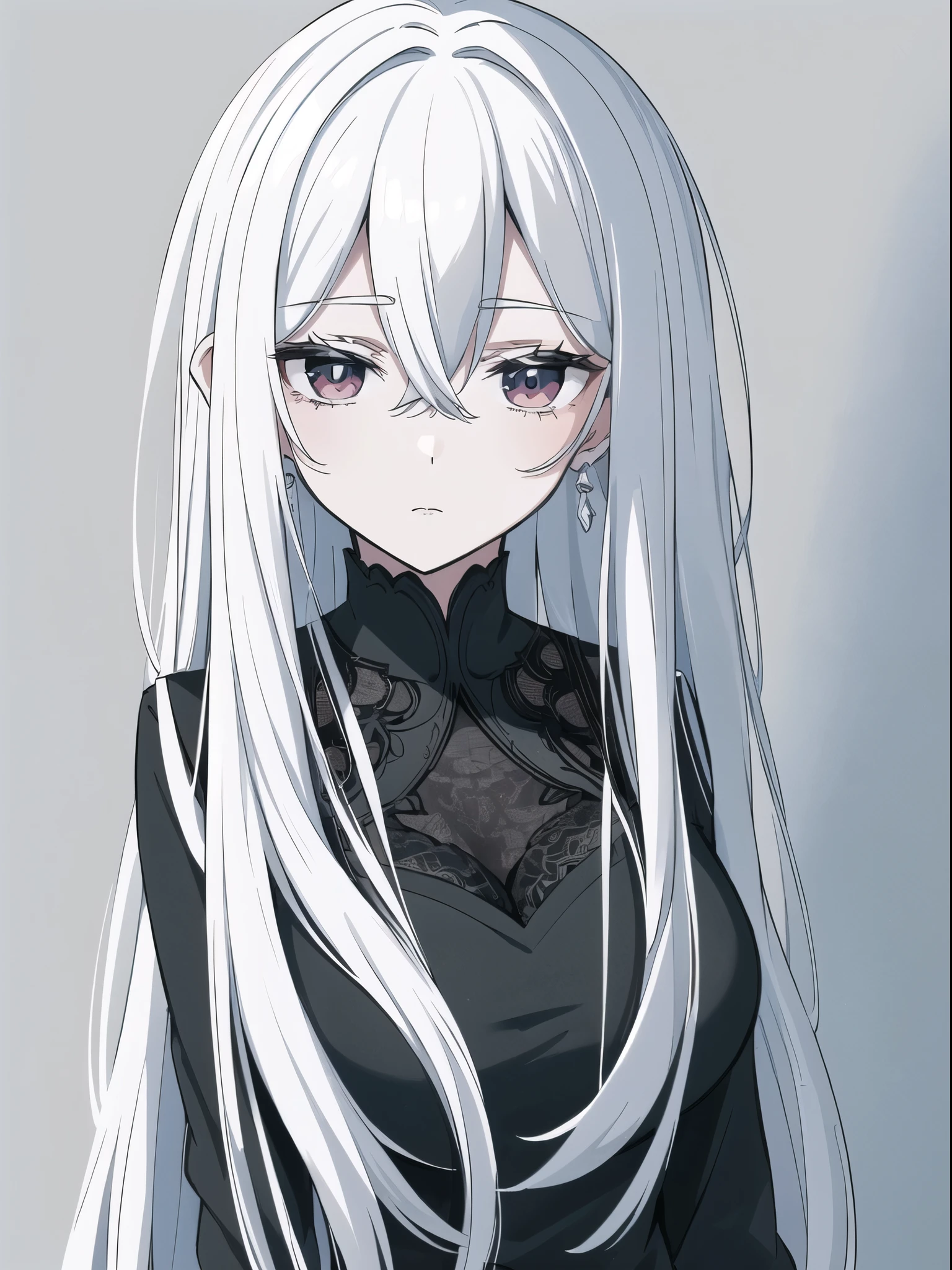 ((White hair)),((Head and Shoulders Image)),Sexy,A person,Alone,Simple style,pancake ,Simple details,Black background,Empty background,Black background wall,(20 year old woman),(Droopy hair),(White Gloves),(Evening Gown),(Lace Shirt),Lace,(confidence)