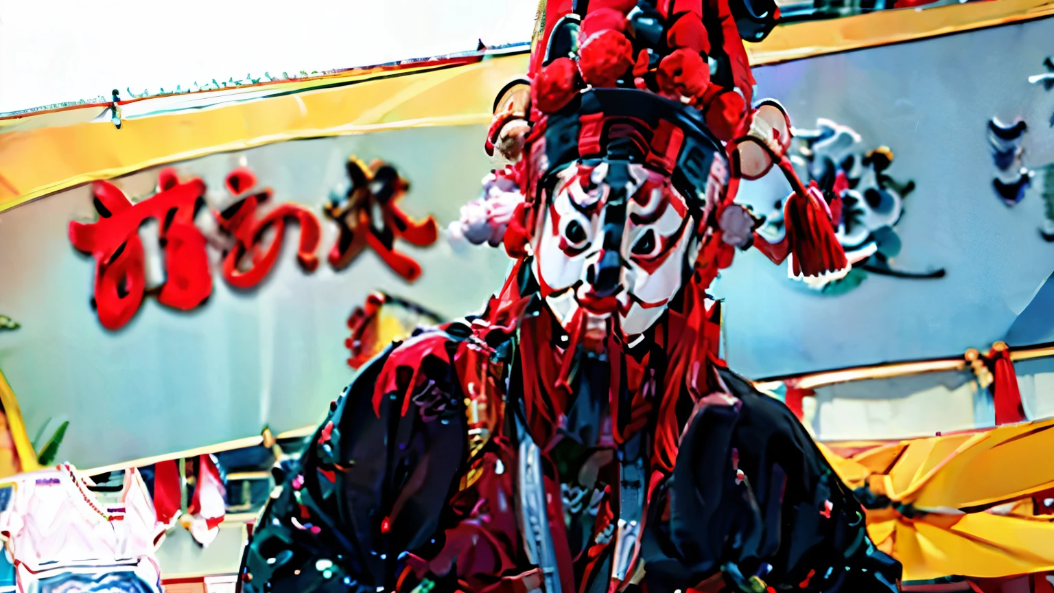 Nuo opera themed hand-painted postcards：Produce hand-drawn animated postcards with the theme of Nuo opera，Each postcard presents a different Nuo opera scene or character，like gods、Actors and dance performances。