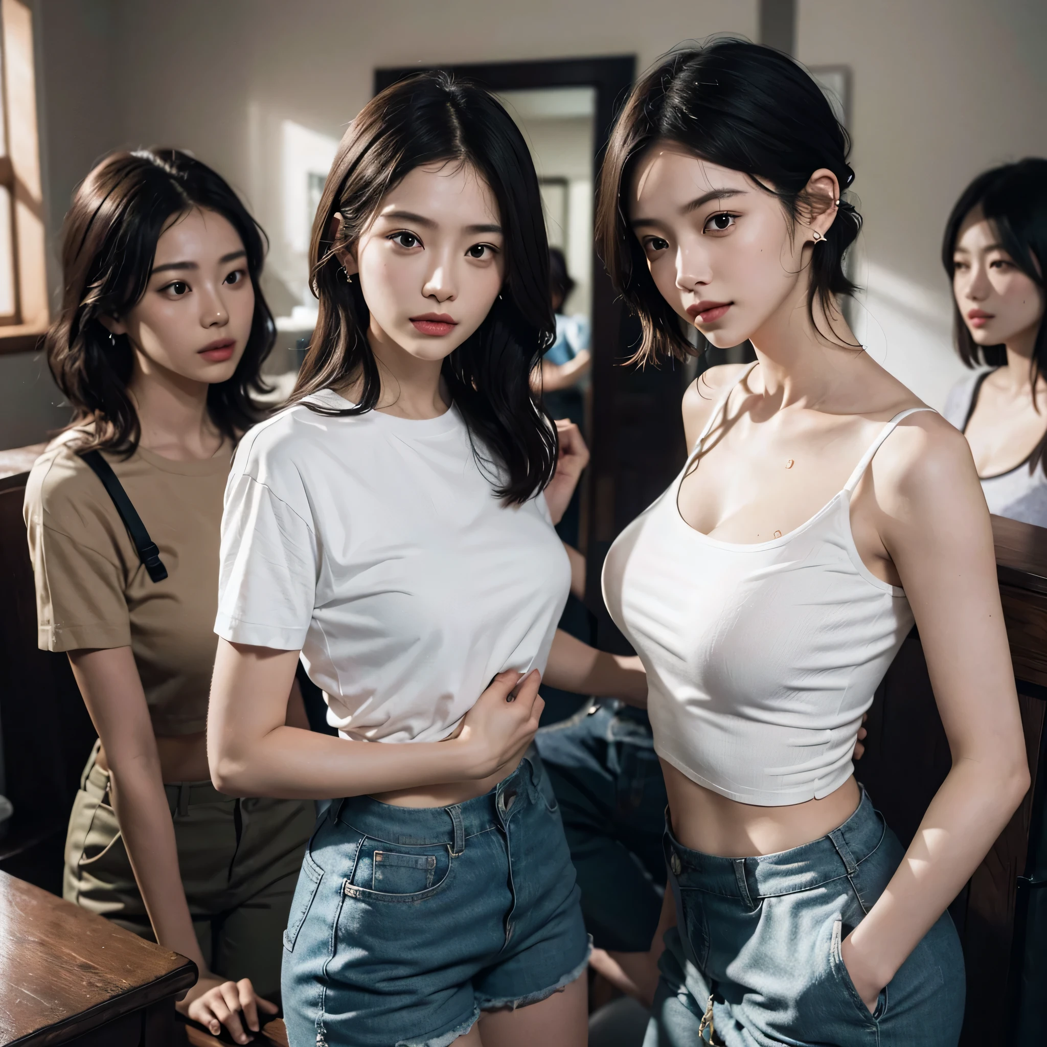 Abandoned classrooms,Sexy standing pose,full-body portraits(1:1),18 years old girls,Slender and slender figure,Skinny,As thin as a whipping post,Smaller bust,The barefoot,Random nudity all over the body,exhibitionists,Random exposure of genitals,face to the viewer