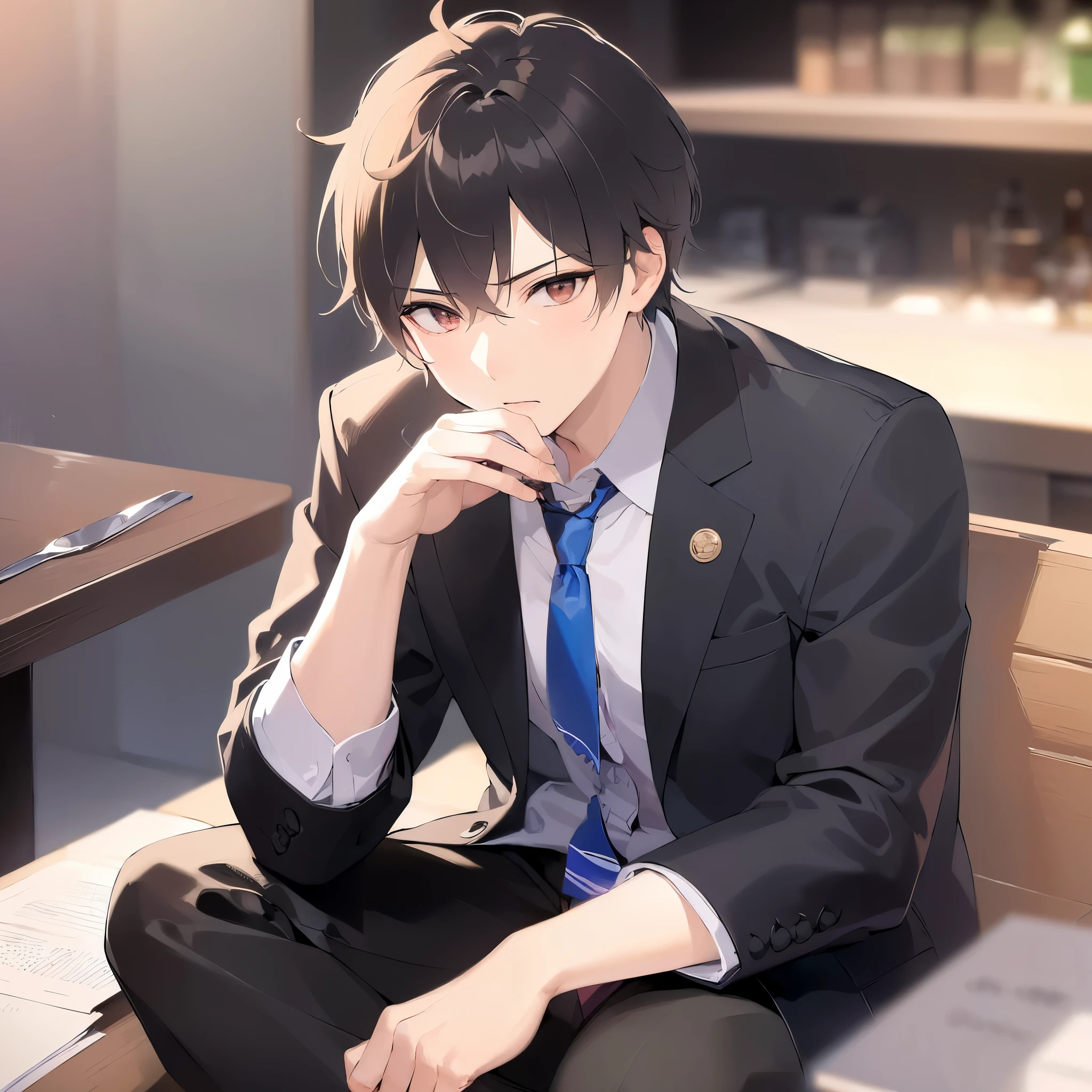 blue tie、blue tieをしている