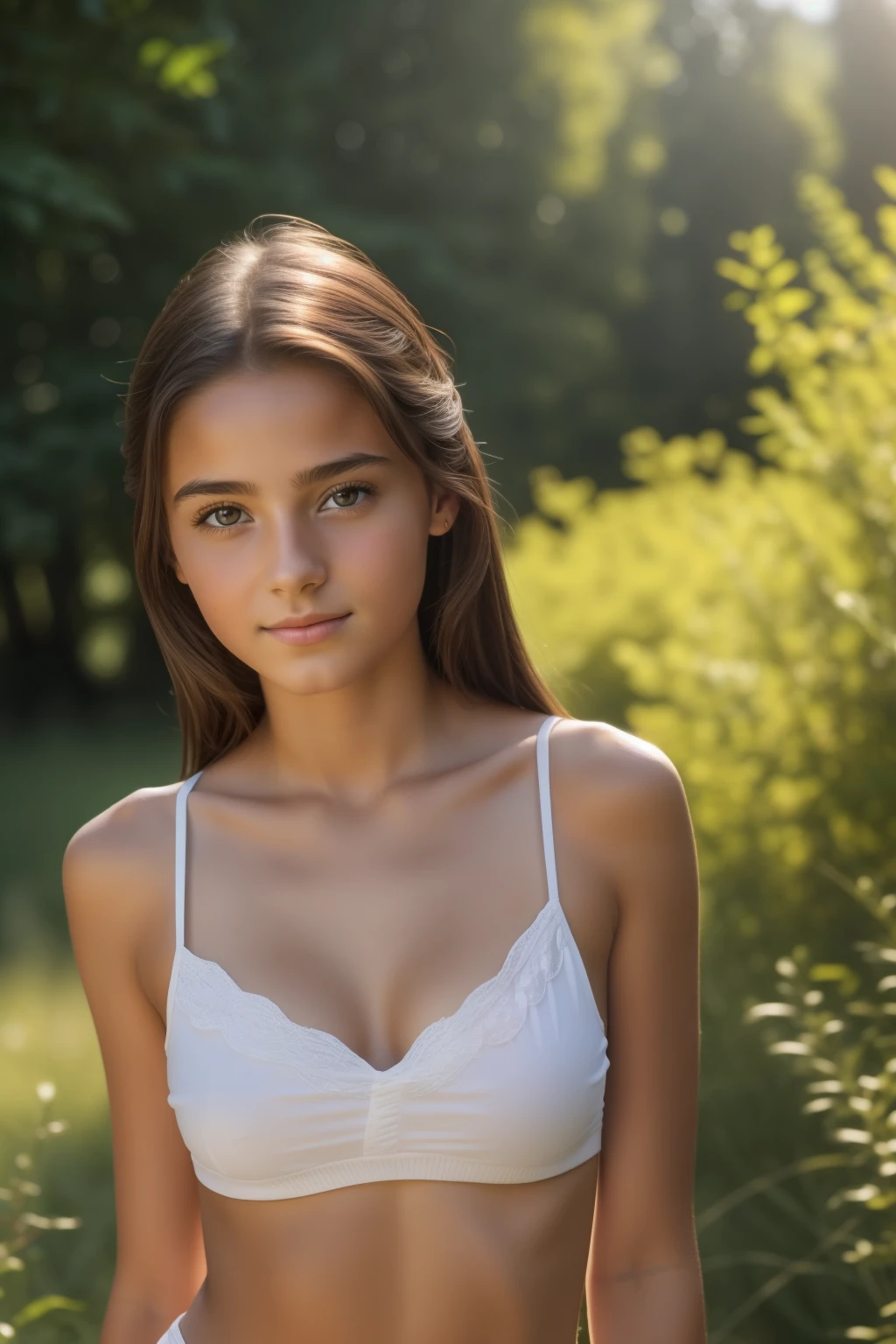 ((1 Spanish teenage girl)), Ethereal beautiful, slim, Petite, Soft light, ((David Hamilton Style)), closeup picture, masutepiece, Best Quality, Photorealsitic, 8K, High resolution, Detailed skin, 8K UHD, Digital SLR, Soft lighting, High quality, Film grain, FUJI XT3, Full body, Naked, In the park