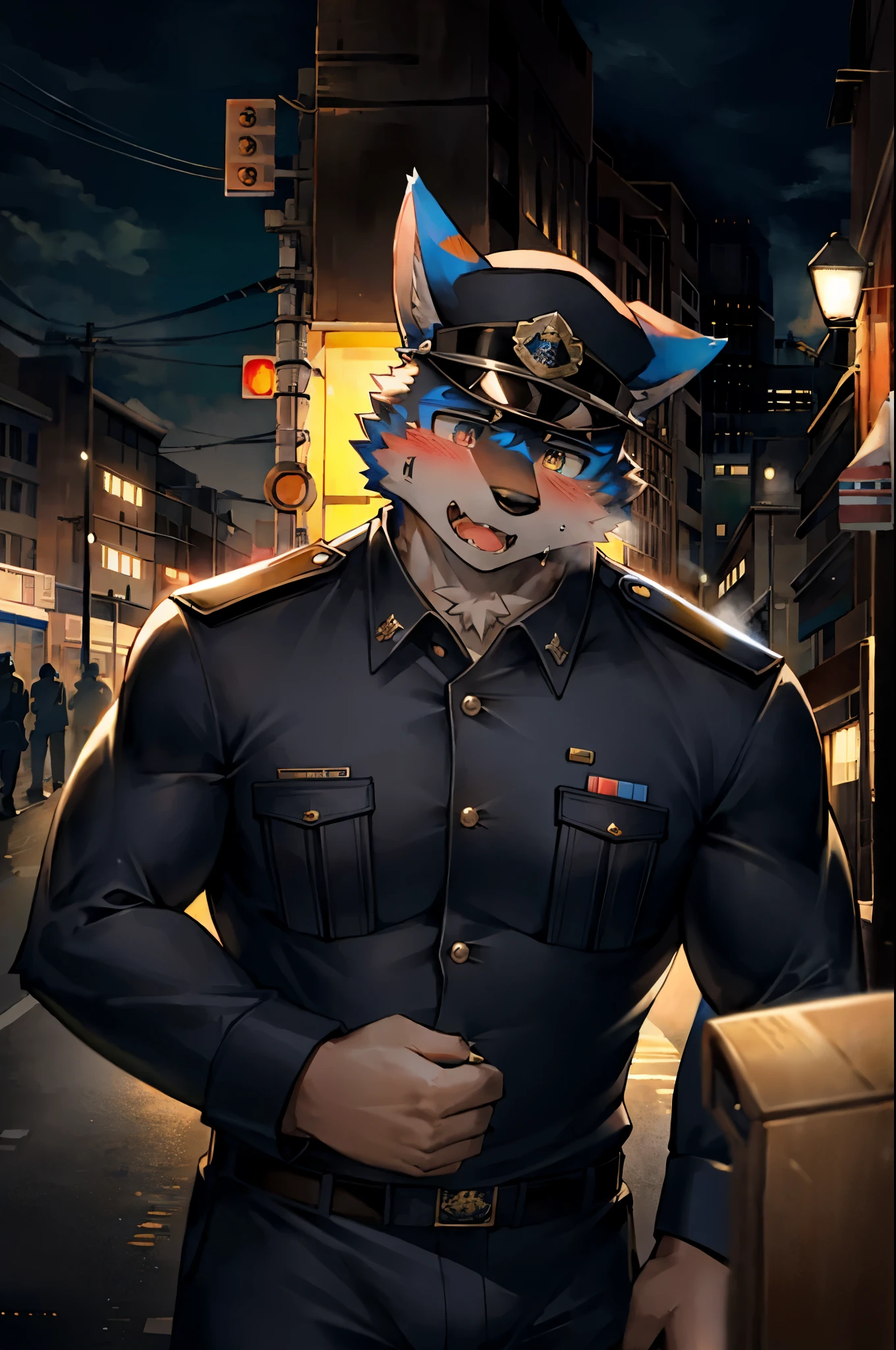 top quality, best quality, highres, masterpiece, super high resolution, detailed background, street, gasping for air(super handsome boys, dog)police officer, swat, police uniform, 6+boys, 6+girls, absurdres(highly detailed beautiful face and eyes)perfect anatomy, good lighting, volumetric lighting, cinematic shadow(kemono, furry anthro),