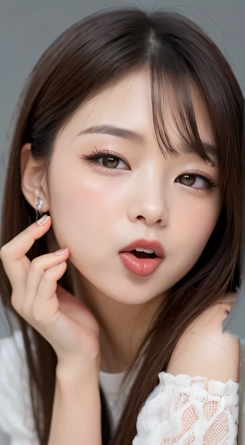 Very cute idol、((stick out tongue))、((half open mouth))、Red lip gloss、(((The look of waiting for a kiss)))