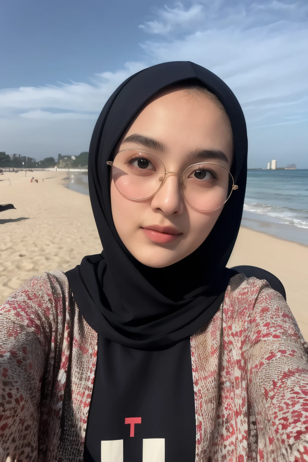 ((WEARING LINGERIE BRA)), Spectacles, Coats, Shiny Breasts, ((Hijab)), ((62 years old)), "Plumpers", ("white Hijab Floral pattern Naked"), "G-String & Thong", "Oki Setiana Dewi", ("Rainbow Hijab Floral pattern Naked"), Chubby Wearing Lace Bra & Short Hairy Pussy, "Facial expression in Happy Smile", "Rainbow", "Red Lips", "Bokeh", "Very Happy facial reaction", (Heavy Huge Breasts Tits), Background of beach bali, fat chubby, ((HEAVY NIPPLES)),