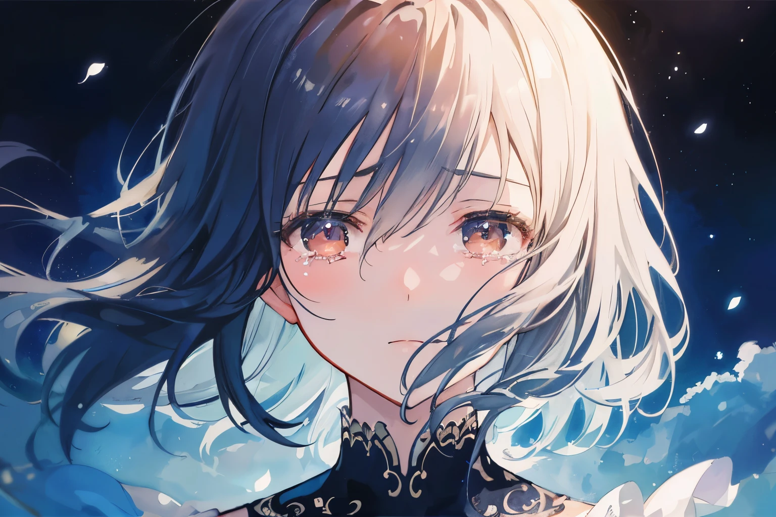 Create exquisite illustrations reminiscent of Makoto Shinkai's style, It has ultra-fine details and top-notch quality. Create a high-quality illustration depicting a beautiful girl crying, enveloped in a nostalgic ambiance with meticulous attention to detail. Capture the raw emotion in the girl's expression, portraying the delicate nuances of her sorrow and vulnerability. Pay close attention to the overall composition, ensuring a harmonious blend of nostalgia and intricacy in every aspect of the artwork. Aim to evoke empathy and resonance in the viewer, inviting them to immerse themselves in the emotional depth of the scene. best quality, masterpiece