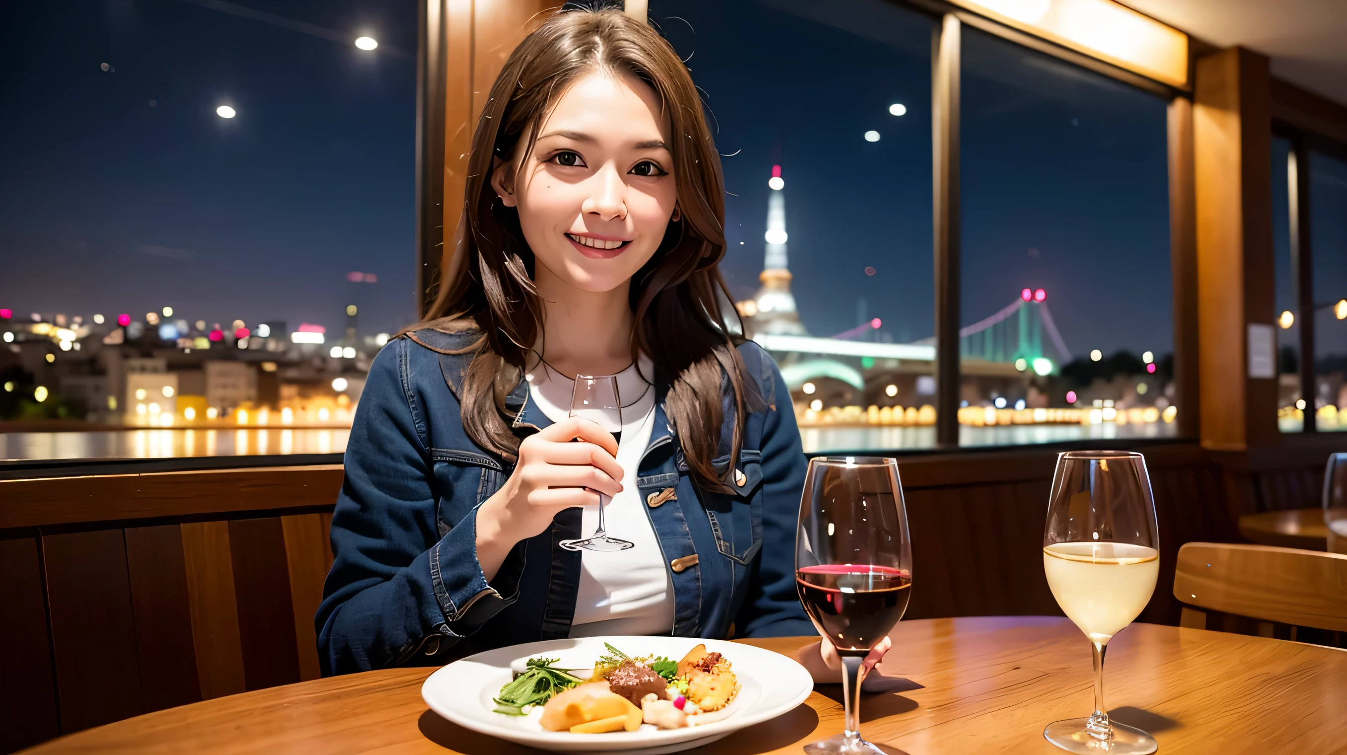 64k, Hmm, highest quality, masterpiece: 1.2), (realistic, photorealistic: 1.37),やわらかなsmile、gentle expression、 Super detailed, celebration party、beauty、charm、beautiful mature woman、3 women who love wine、three men、Tokyo、Yokohama、Paris、venice、Rome、Champagne、sparkling wine、winter night、restaurantでワイン宴会、(slimな男女4名),(Wine party for 5 people)、(slimフェイス),Happy、 最高なsmile、fox mask、Berry Short、(because I'thin), (brown hair), (shortcut), long sleeve shirt、winter fashion、Columbia、Brazilian、Japanese、Dutch、German、Portuguese、Belgian、Italian、French, (Squirting), (slimボティ), (brown hair), (shortcut), 端正なbeauty、cheeks turn a little red, (41 years old), 38 years old, 35 years old、32 years old、 A beautiful and detailed night view spreads out outside the window............, restaurant, wine glassが座っている, At night, in a prominent place (from the Upper body) nova frog style, actress, model, Upper body, White wine, slim, wine glass, Very beautiful night view, wine glass Put in the Middle, Happy smile, (smile: 1.15),