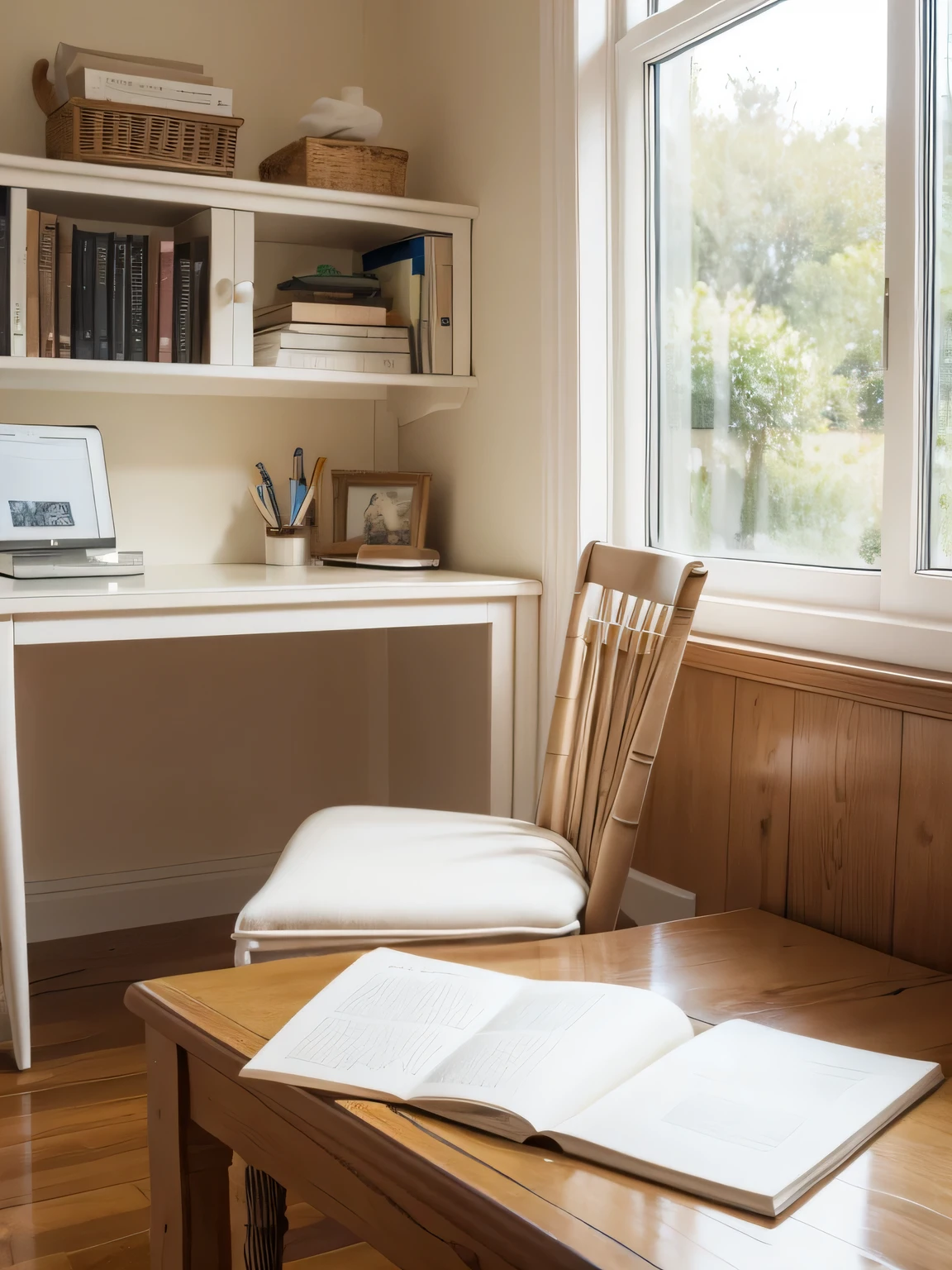 writing desk, homework, cream, wind, middle view, Clean