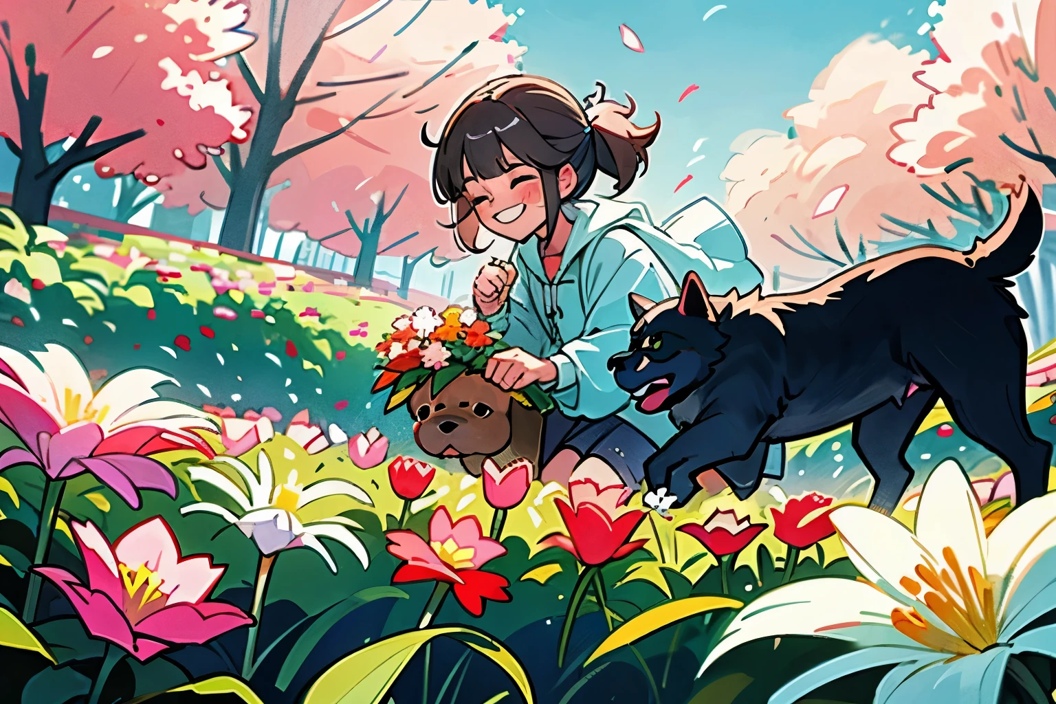 smiling girl、cute face dog