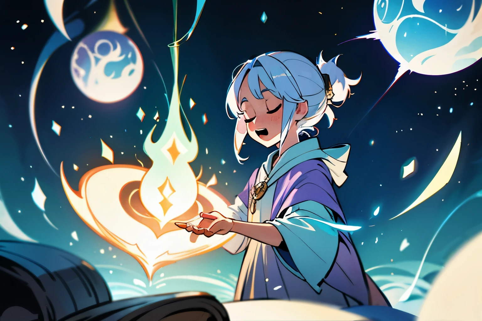 fantasy、A wizard casts a spell on a girl