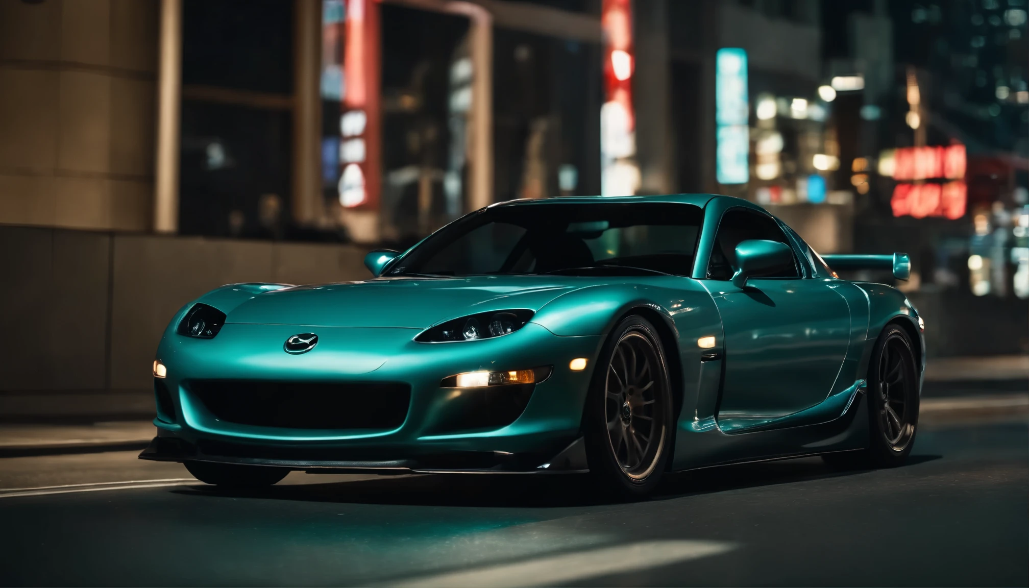 profesional raw photo, (ultra quality,8k,highres,masterpiece:1.2),ultra-detailed,(ultra-realistic,photorealistic,photo-realistic:1.37), Mazda RX7 III driving through the streets of Seoul Korea at night,portraits,landscape,night cityscape,glowing neon lights,vibrant colors,shadows and reflections,modern skyscrapers,fast and furious,exciting atmosphere,streets filled with energy,motion blur,dramatic perspective,deep contrast,urban life,city nightlife, street racing culture,high-performance sports car,city lights,light trails,fast cars,date night,need for speed.