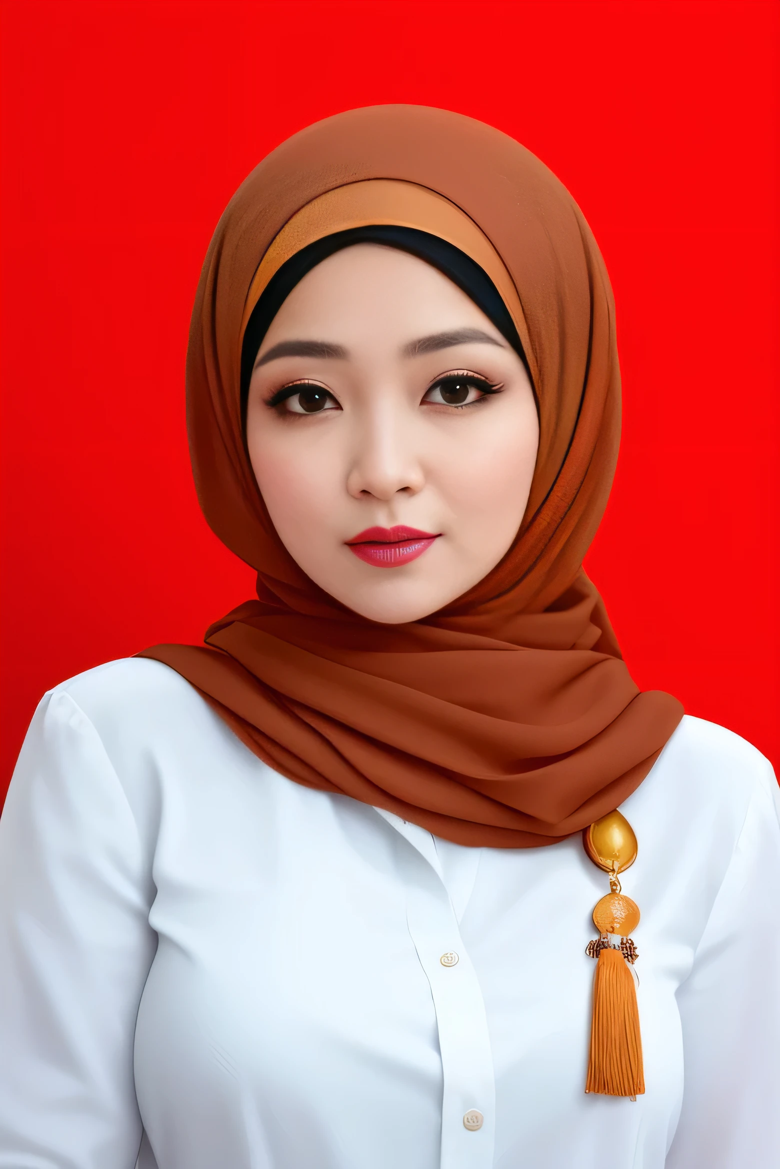 arafed woman wearing a brown scarf and white shirt, h. kyoht luterman, faridah malik, hijab, full protrait, protrait, official photo, profile portrait, hannah yata, professional picture, photo portrait, ayamin kojima, potrait, sakimi chan, by Abidin Dino, professional profile picture, profesional photo