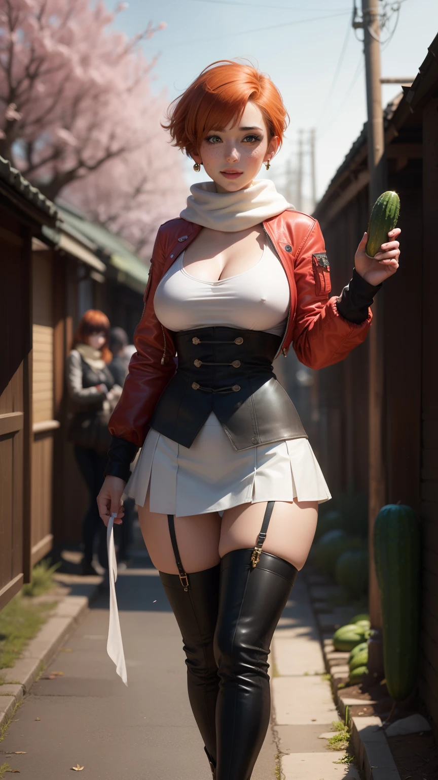 Gwen Tennyson,naked tits,Sagging ,naked girltracer,yorha 2b,Rebecca Chambers,ninja outfit,Japan,steel armor,,Green eyes,Garters, thigh high boots,short hair,Orange hair,Moonlight,cherry blossom,shy smile,white striped top, Tight-fitting skirt,freckles,redhead,ninja corset, Beautiful girl,big breasts,ultra detailed,Realistic,long bomber scarf,silver earrings,holding a cucumber,masturbates with cucumber.