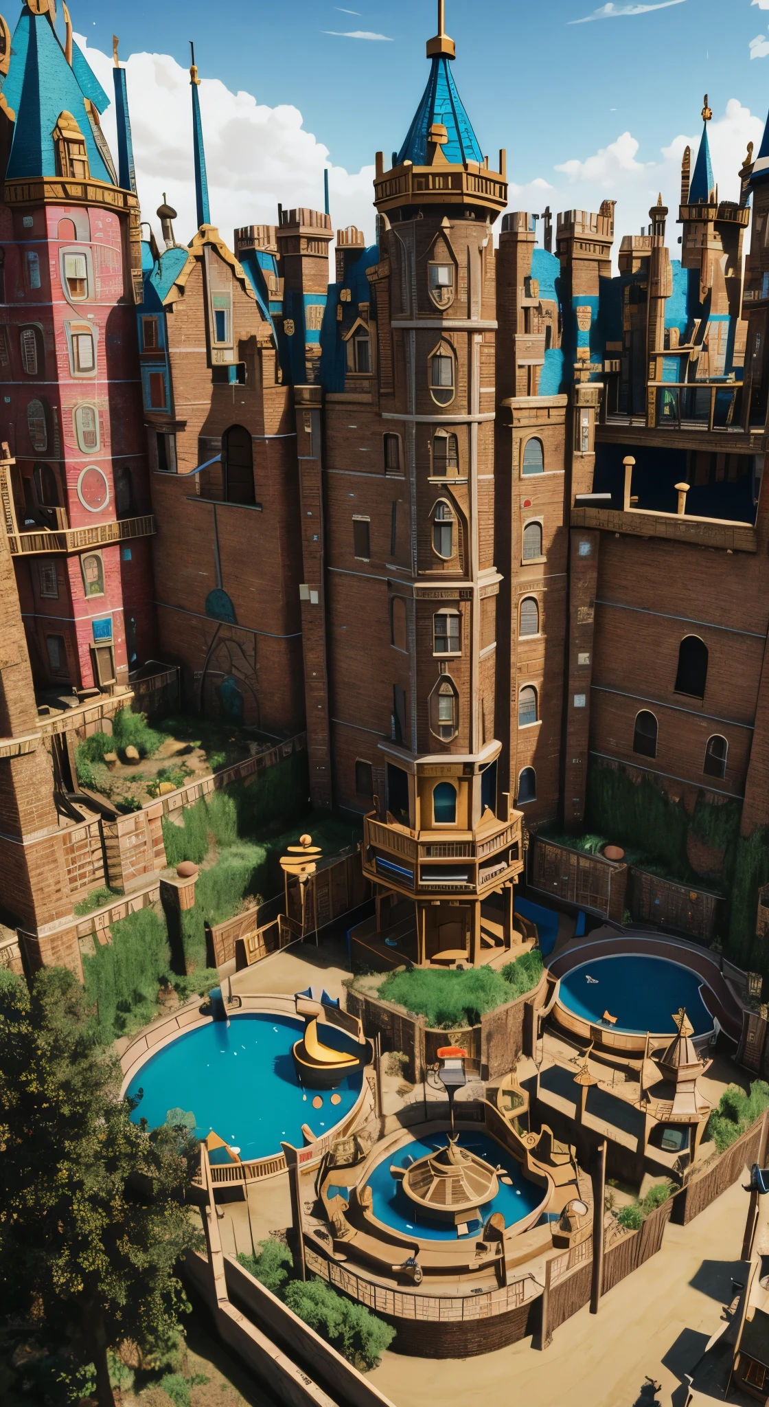 "Dive into Banksy's 'Dismaland' installation, highlighting the deliberate use of optical illusions throughout the dystopian theme park to challenge societal norms and question the authenticity of happiness in modern culture.", high quality, 3D render, intricated detailed, uhd res, deep rich colors
