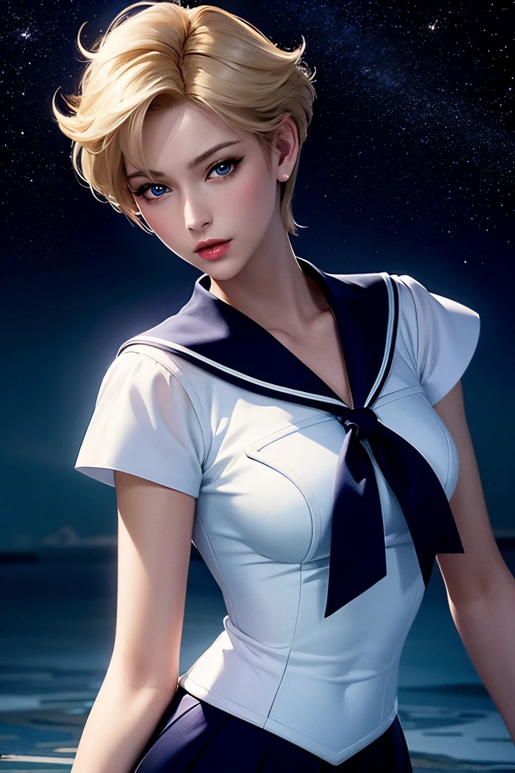 (masterpiece, best quality:1.2), Sailor Uranus,1 girl,blonde hair, alone,blue eyes,